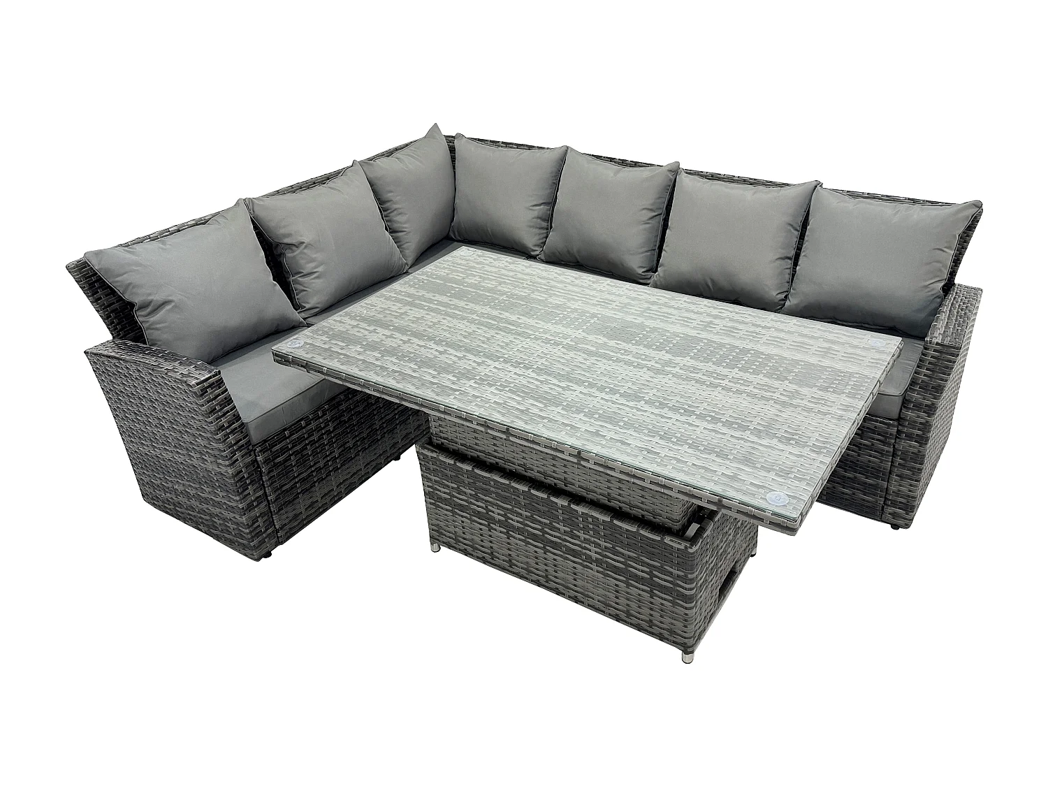 Fimous Outdoor Rattan Corner Sofa Garden Furniture High Back Sofa Set Adjustable Rising Lifting Table Set 6 Seater