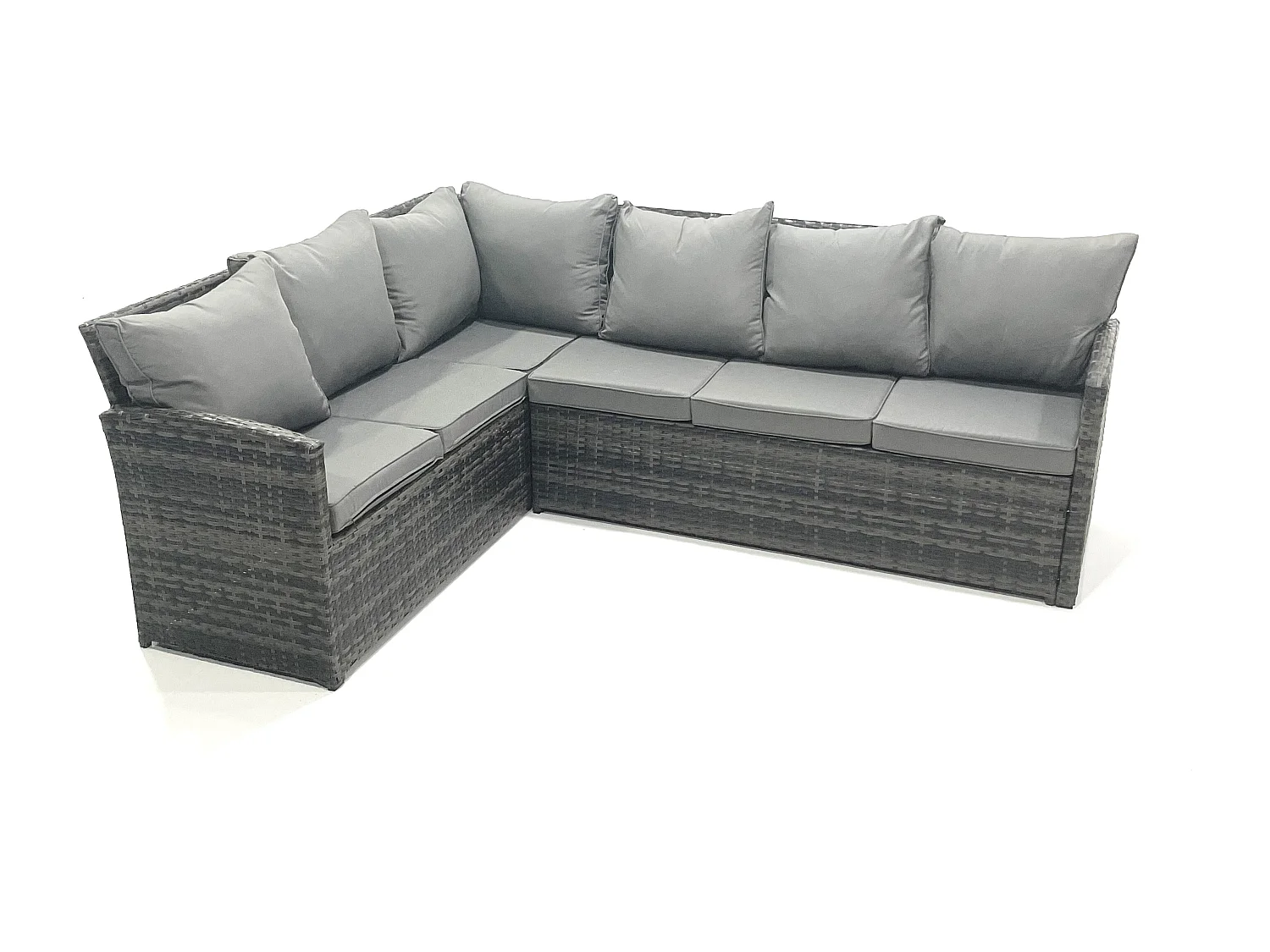 Fimous Outdoor Furniture Garden Dining Set Rattan Corner Sofa Set with 4 Footstools 2 Armchairs Dark Grey Mixed