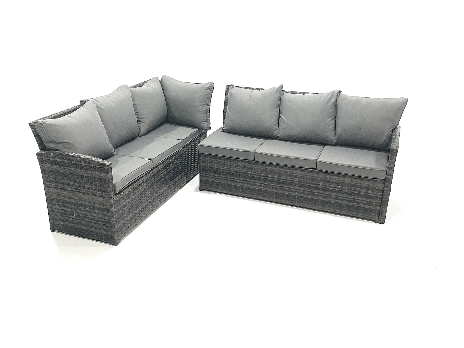 Fimous Outdoor Furniture Garden Dining Set Rattan Corner Sofa Set with 4 Footstools 2 Armchairs Dark Grey Mixed