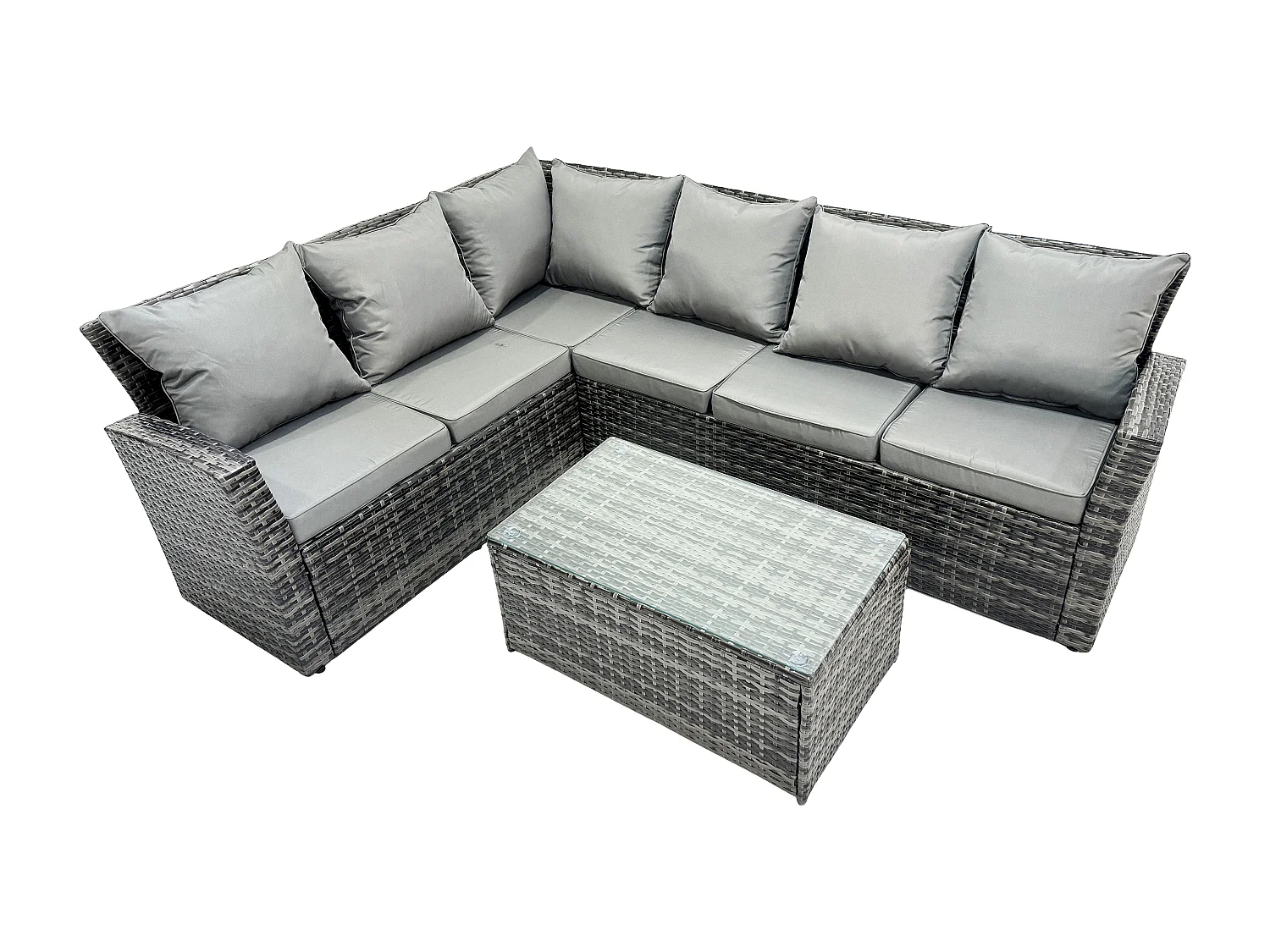 Hoher Rücken Rattan Ecksofa Set Länger Couchtisch Gartenmöbel Dunkelgrau Linke Option