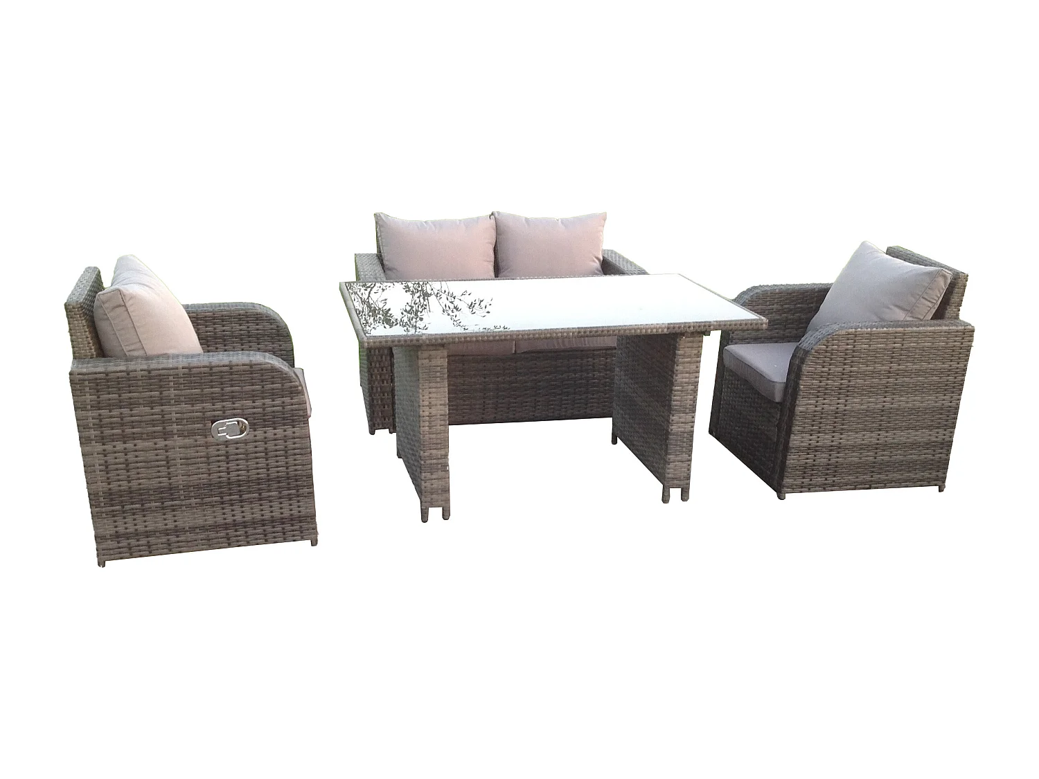 Fimous Rattan Garden Furniture Set Adjustable Chair Double Love Seat 2 Seater Sofa Oblong Rectangular Black Glass Dining Table