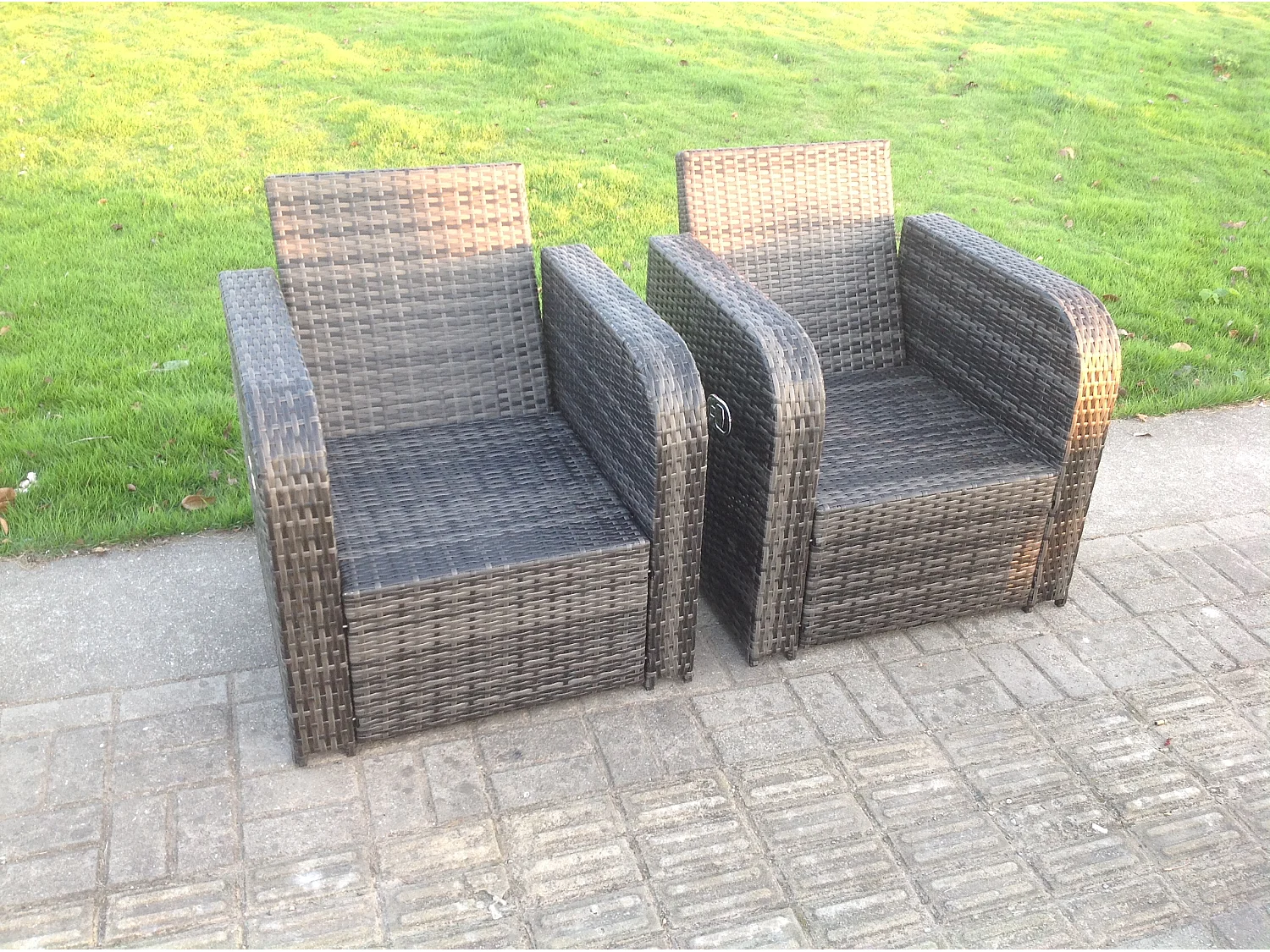 Fimous Rattan Garden Furniture Set Adjustable Chair Double Love Seat 2 Seater Sofa Oblong Rectangular Black Glass Dining Table