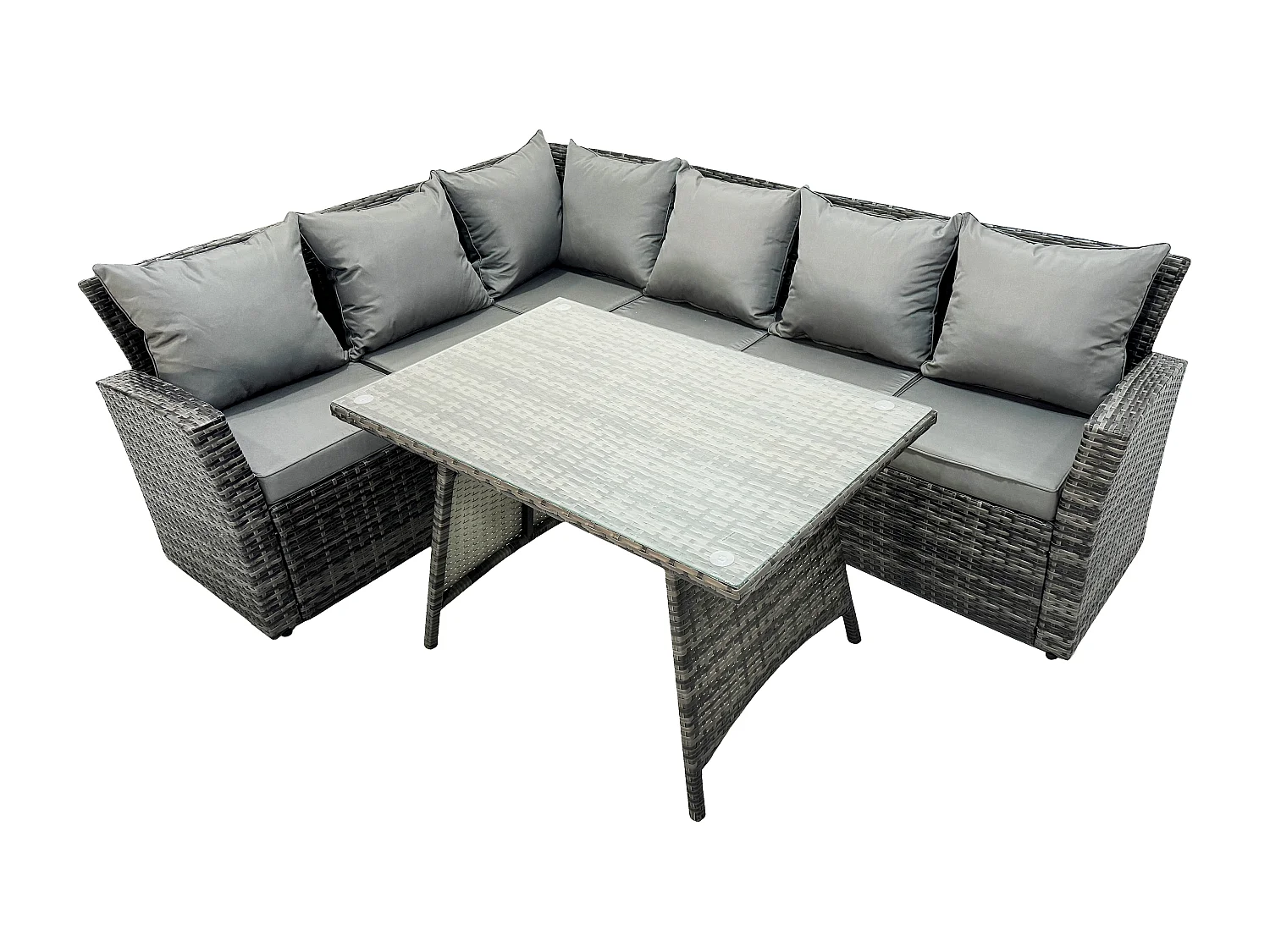 Gartenlounge Set Rattan Ecksofa Set Rechteckiger Esstisch Dunkelgrau gemischt