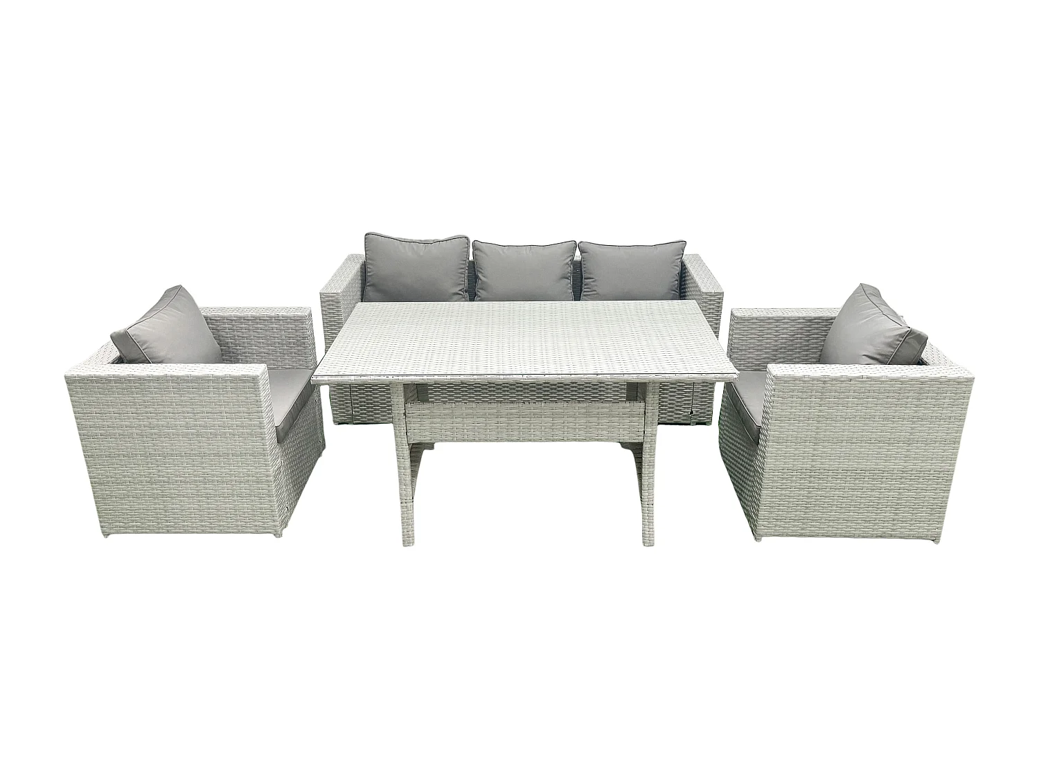Fimous Garden Dining Set Outdoor Rattan Furniture Set with Sofa Dining Table 2 Chairs Light Grey Mixed