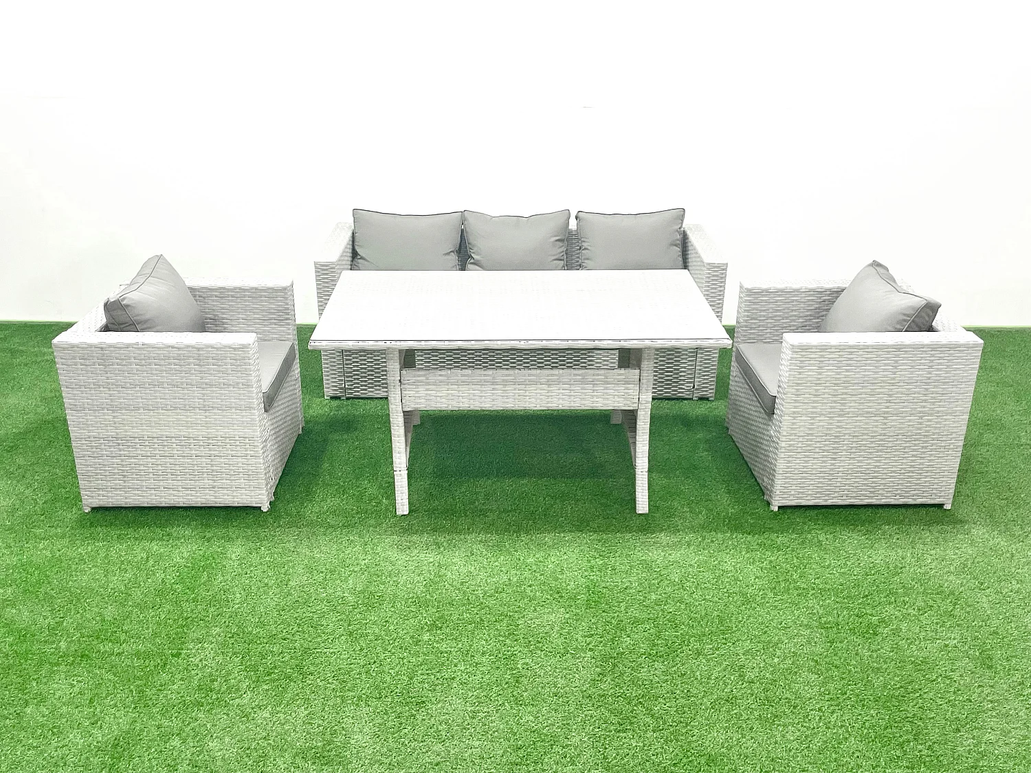 Fimous Garden Dining Set Outdoor Rattan Furniture Set with Sofa Dining Table 2 Chairs Light Grey Mixed