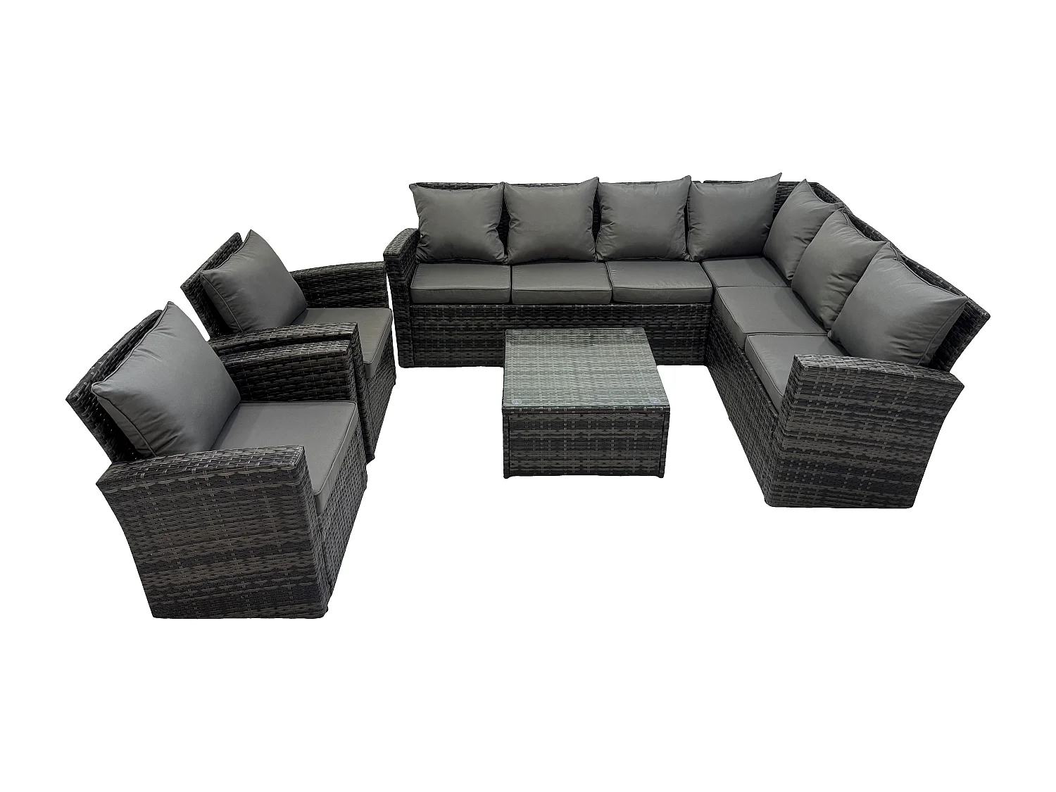 Fimous Rattan Garden Furniture Set Outdoor Lounge Corner Sofa Set With Square Coffee Table 2 Chairs 8 Seater Dark Grey Mixed