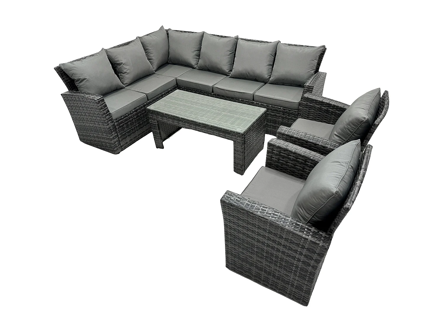 Fimous 8 Seat Rattan Garden Furniture Corner Sofa Set Outdoor Patio Chair Sofa Table Set Dark Grey Mixed