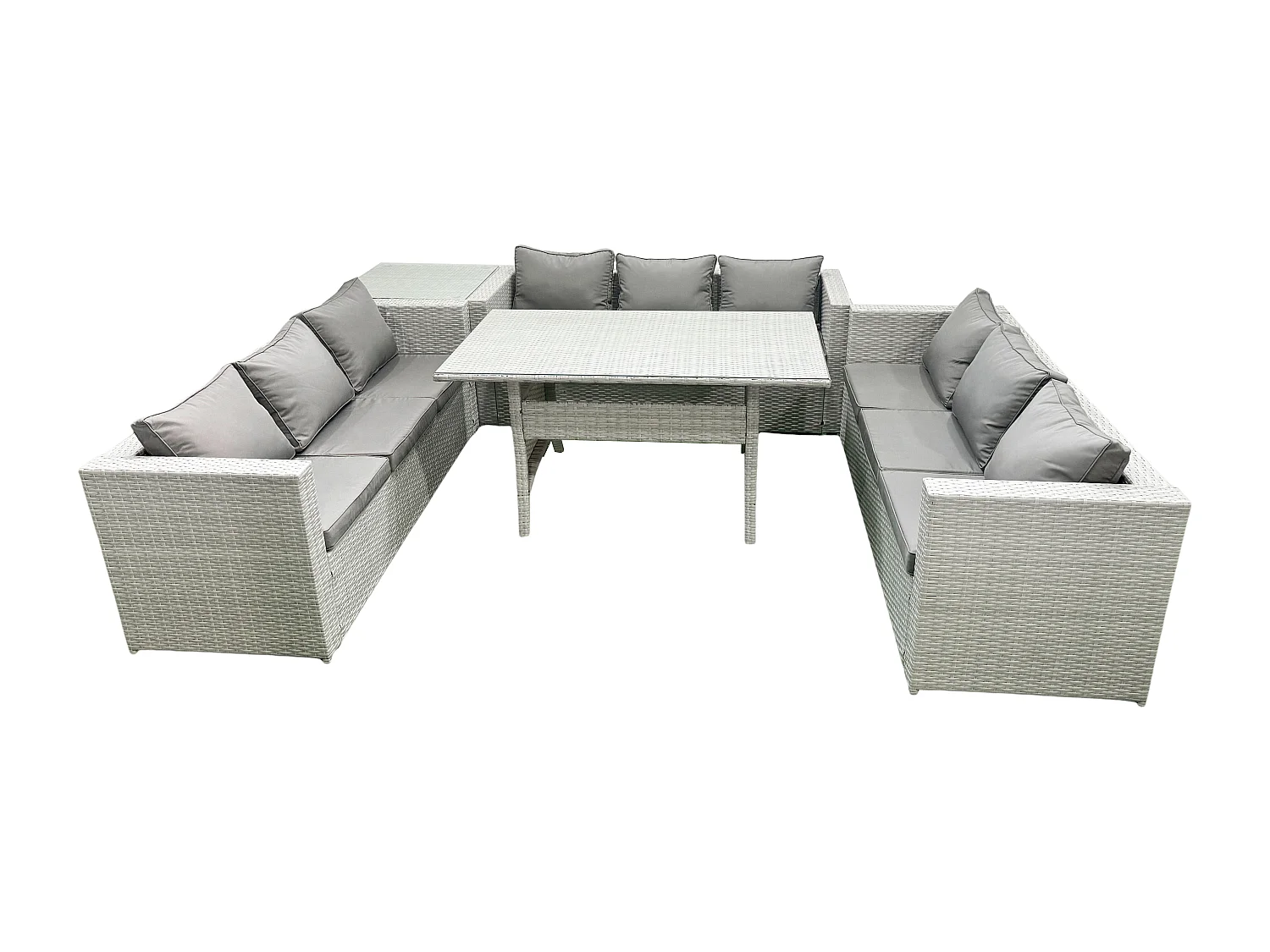 Fimous Rattan Garden Outdoor Furniture Set 9 Seater Garden Sofa Rectangulr Dining Table Set with Side Table Light Grey Mixed