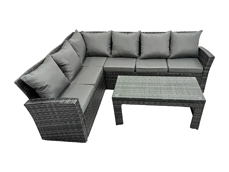6 Seat Outdoor Gartenmöbel-Set Ecksofa Set Terrassen Sofa Tisch Set Dunkelgrau gemischt