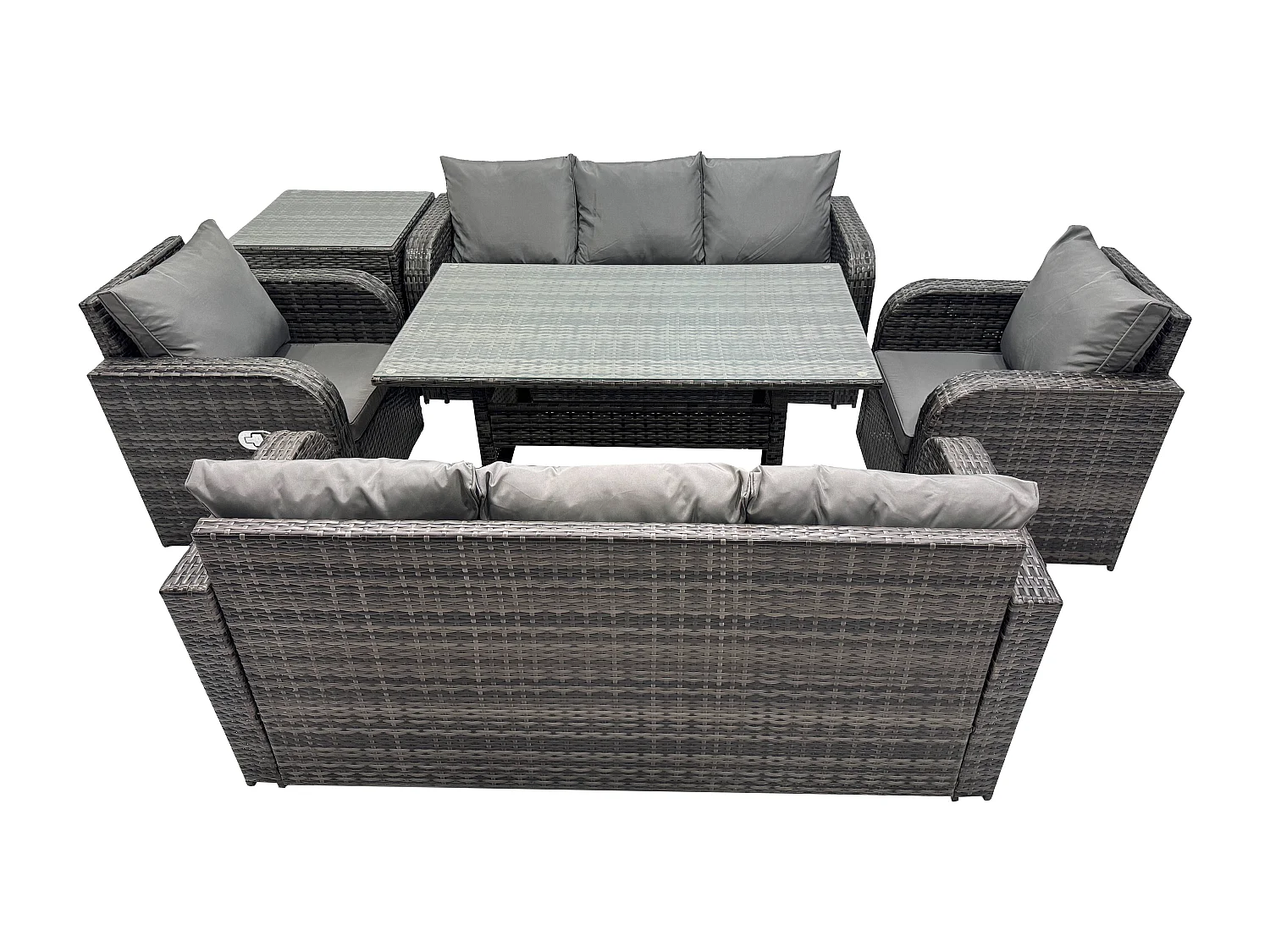 Fimous 6 Piece Rattan Garden Furniture Set with Patio Sofa Rectangular Dining Tablel Side Table Indoor Conservatory Patio Set