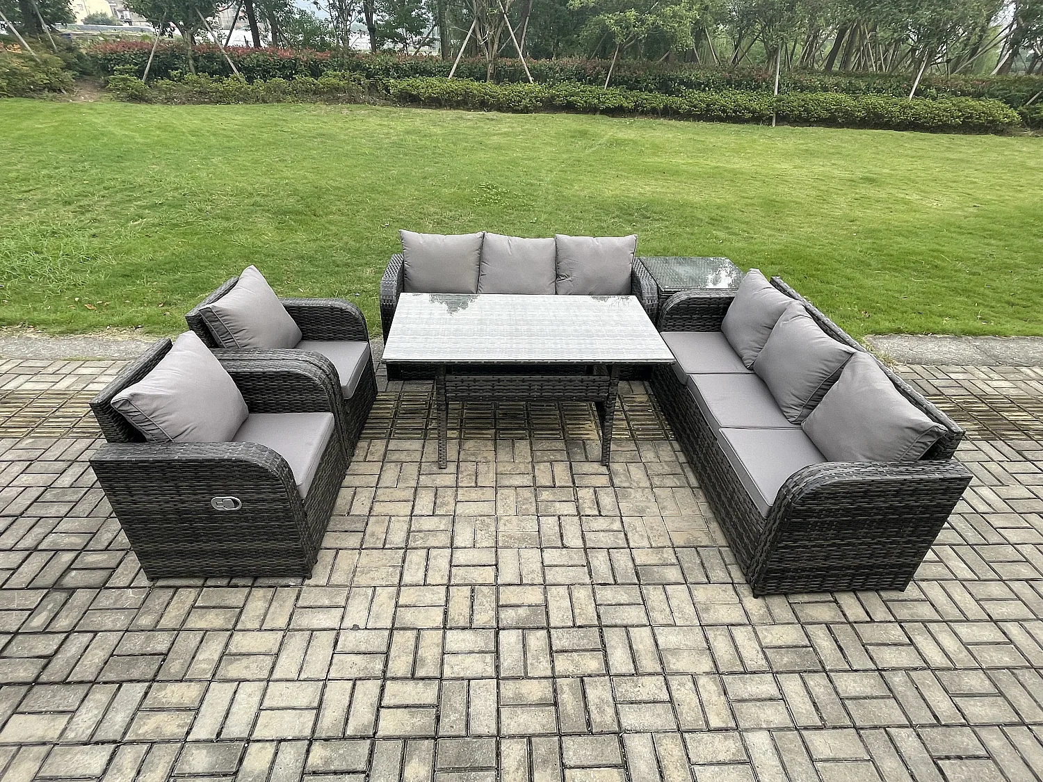 Fimous 6 Piece Rattan Garden Furniture Set with Patio Sofa Rectangular Dining Tablel Side Table Indoor Conservatory Patio Set