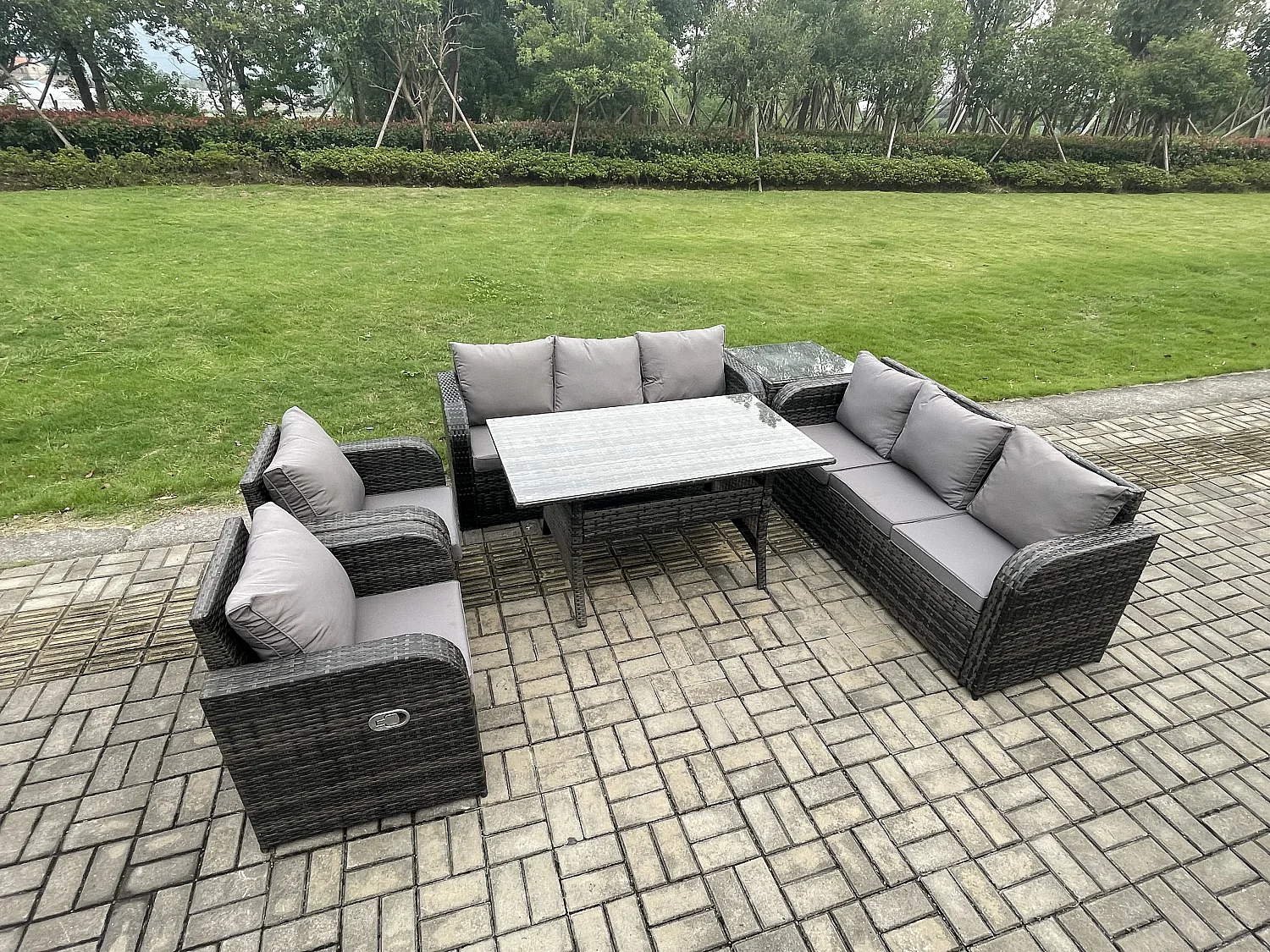 Fimous 6 Piece Rattan Garden Furniture Set with Patio Sofa Rectangular Dining Tablel Side Table Indoor Conservatory Patio Set