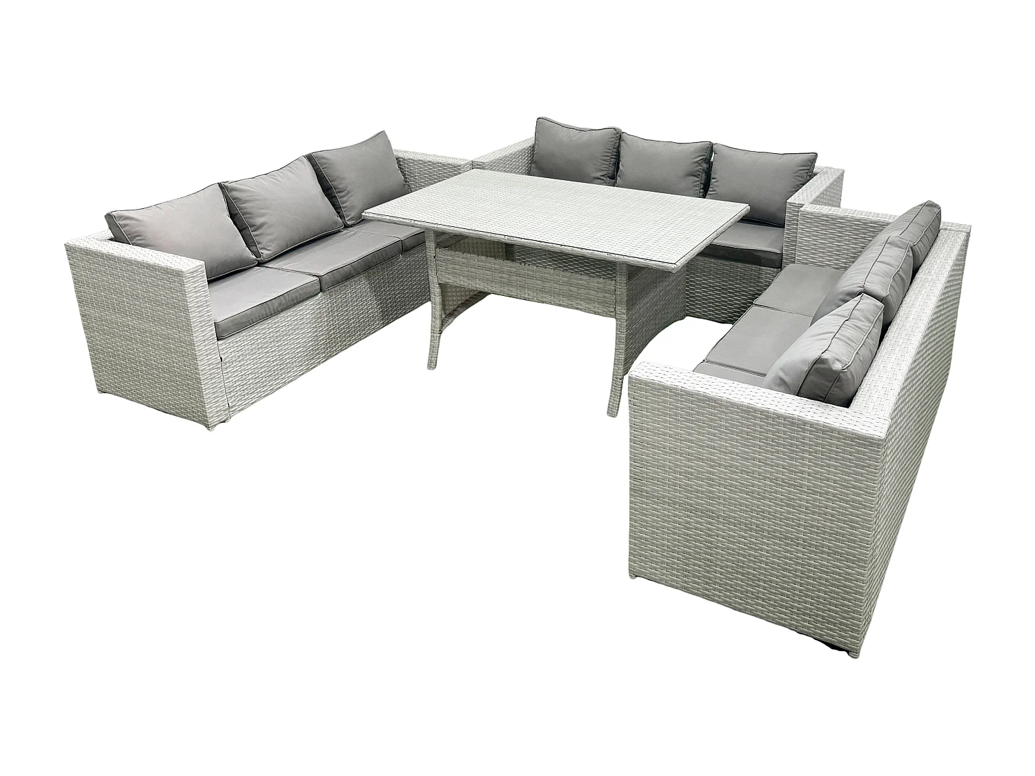Fimous Rattan Garden Outdoor Furniture Set 9 Seater Garden Sofa Rectangulr Dining Table Set Light Grey Mixed