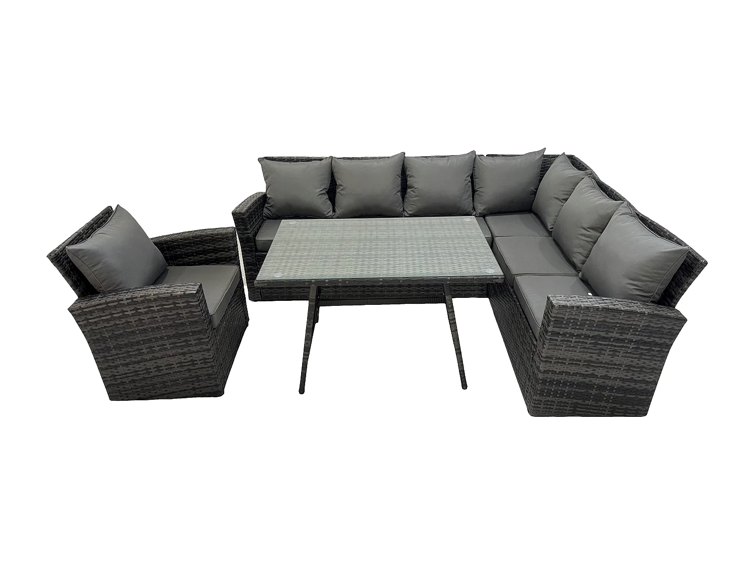 Fimous 7 Seater High Back Rattan Garden Furniture Set Corner Sofa With Oblong Dining Table And Chair Set