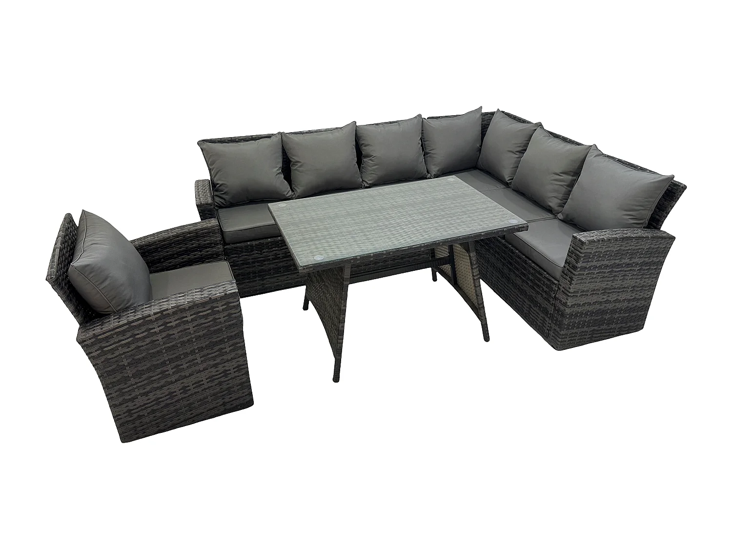 Fimous 7 Seater High Back Rattan Garden Furniture Set Corner Sofa With Oblong Dining Table And Chair Set