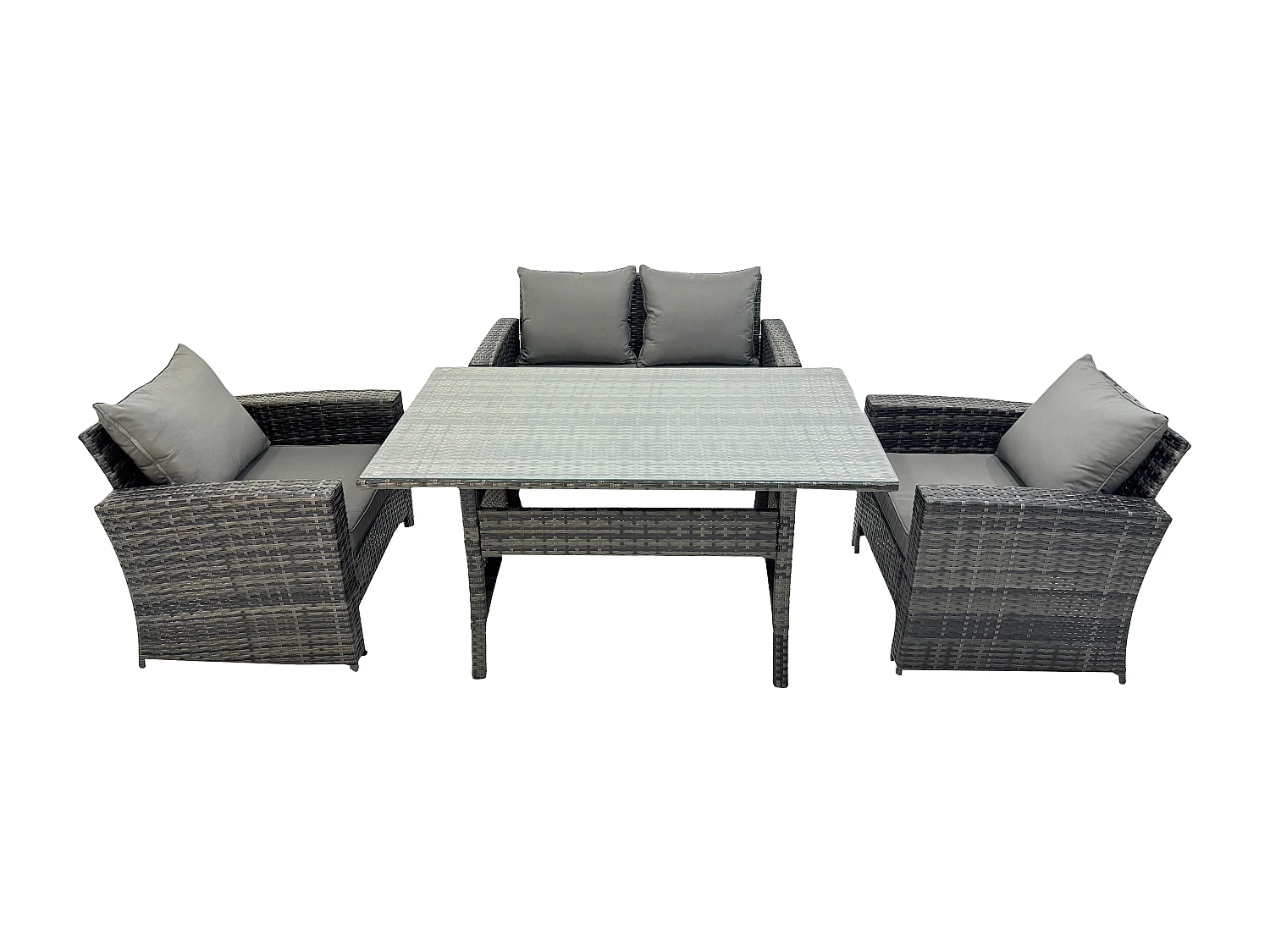 Polyrattan Gartenmöbel Set Terrassenmöbel Set mit Rattan Rechteckiger Esstisch Lounge Sofa Dunkelgrau gemischt