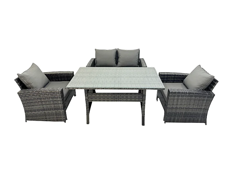 Polyrattan Gartenmöbel Set Terrassenmöbel Set mit Rattan Rechteckiger Esstisch Lounge Sofa Dunkelgrau gemischt