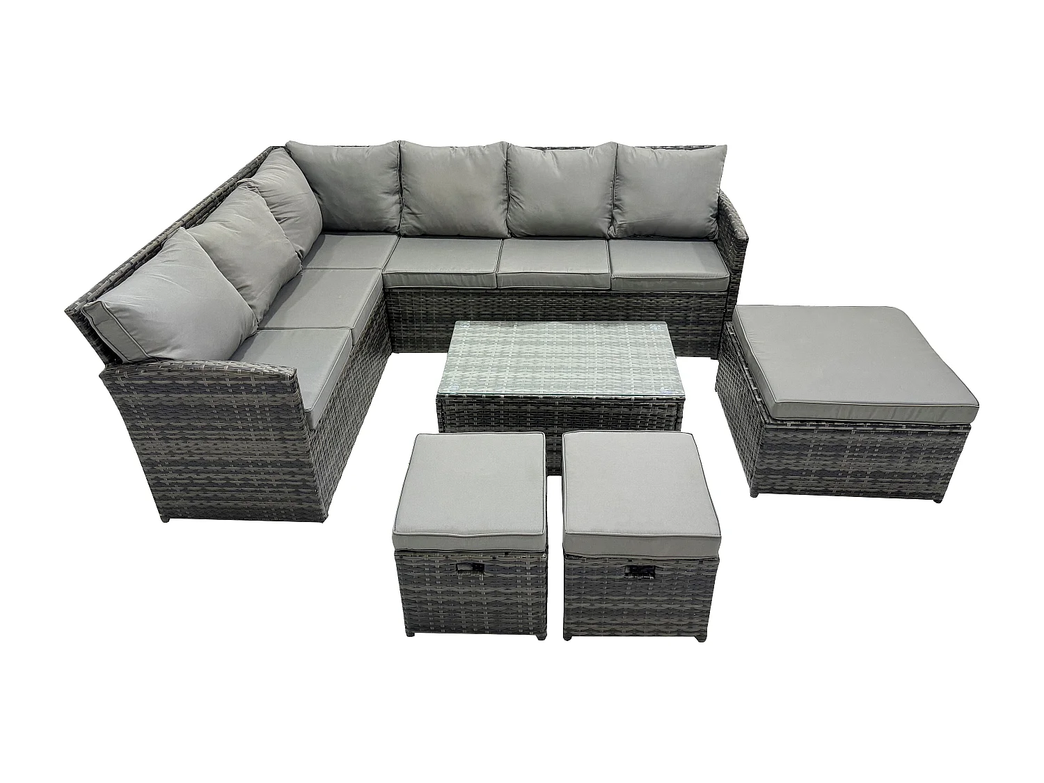 9 Sitzer Gartenmöbel-Set aus Rattan mit Couchtisch 3 Fußhockern Dunkelgrau gemischt