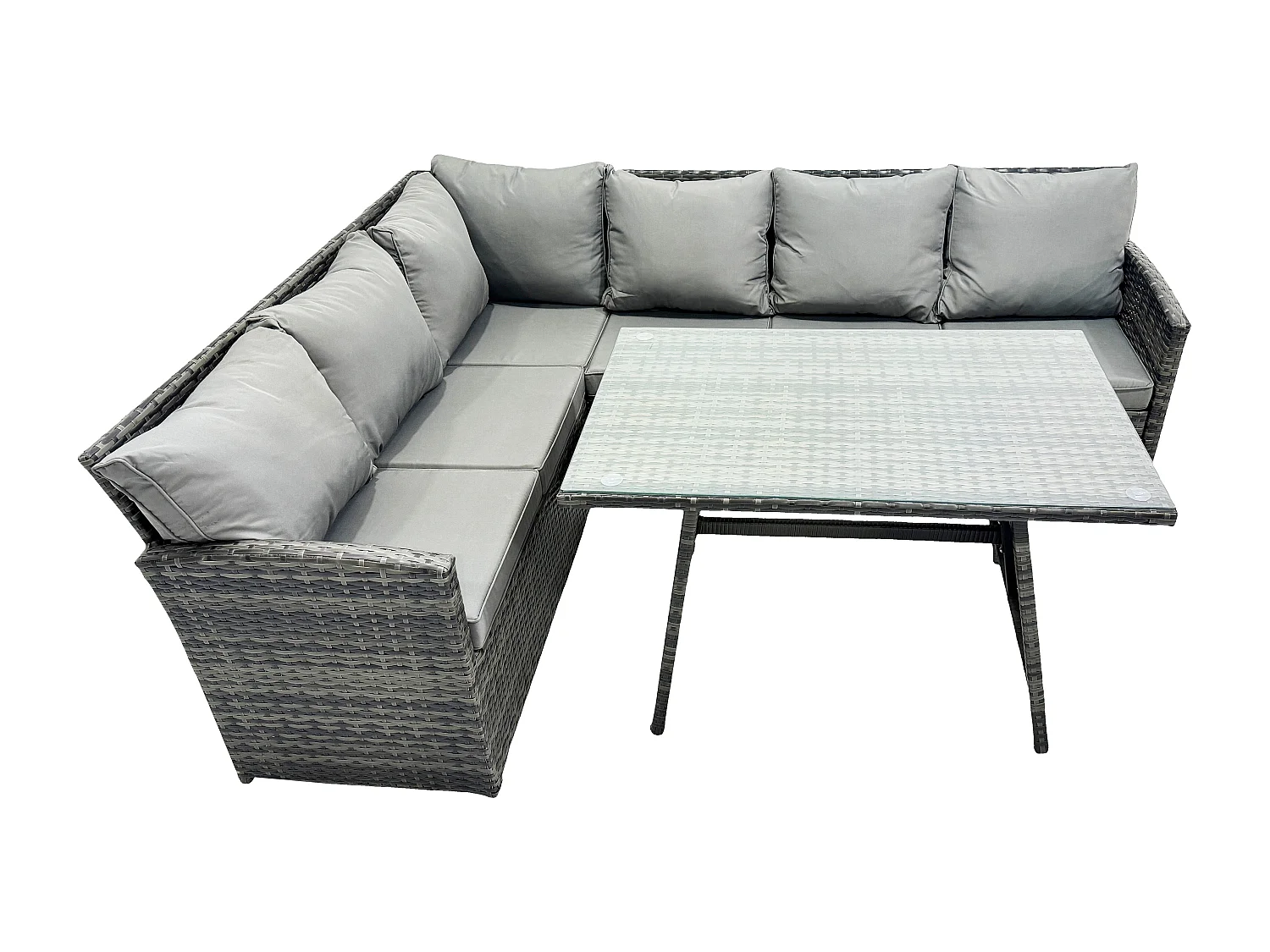 Outdoor Gartenmöbel-Set Ecksofa Set mit Länglicher Esstisch 6 Sitzer Dunkelgrau gemischt