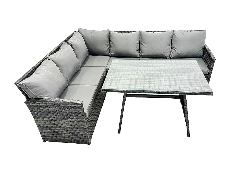 Outdoor Gartenmöbel-Set Ecksofa Set mit Länglicher Esstisch 6 Sitzer Dunkelgrau gemischt