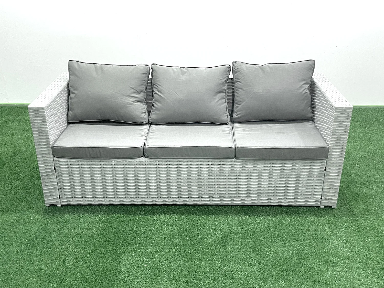 Fimous Rattan Garden Furniture Dining Set 5 Seater Lounge Sofa Chair Dining Table Set with Big Footstool Light Grey Mixed