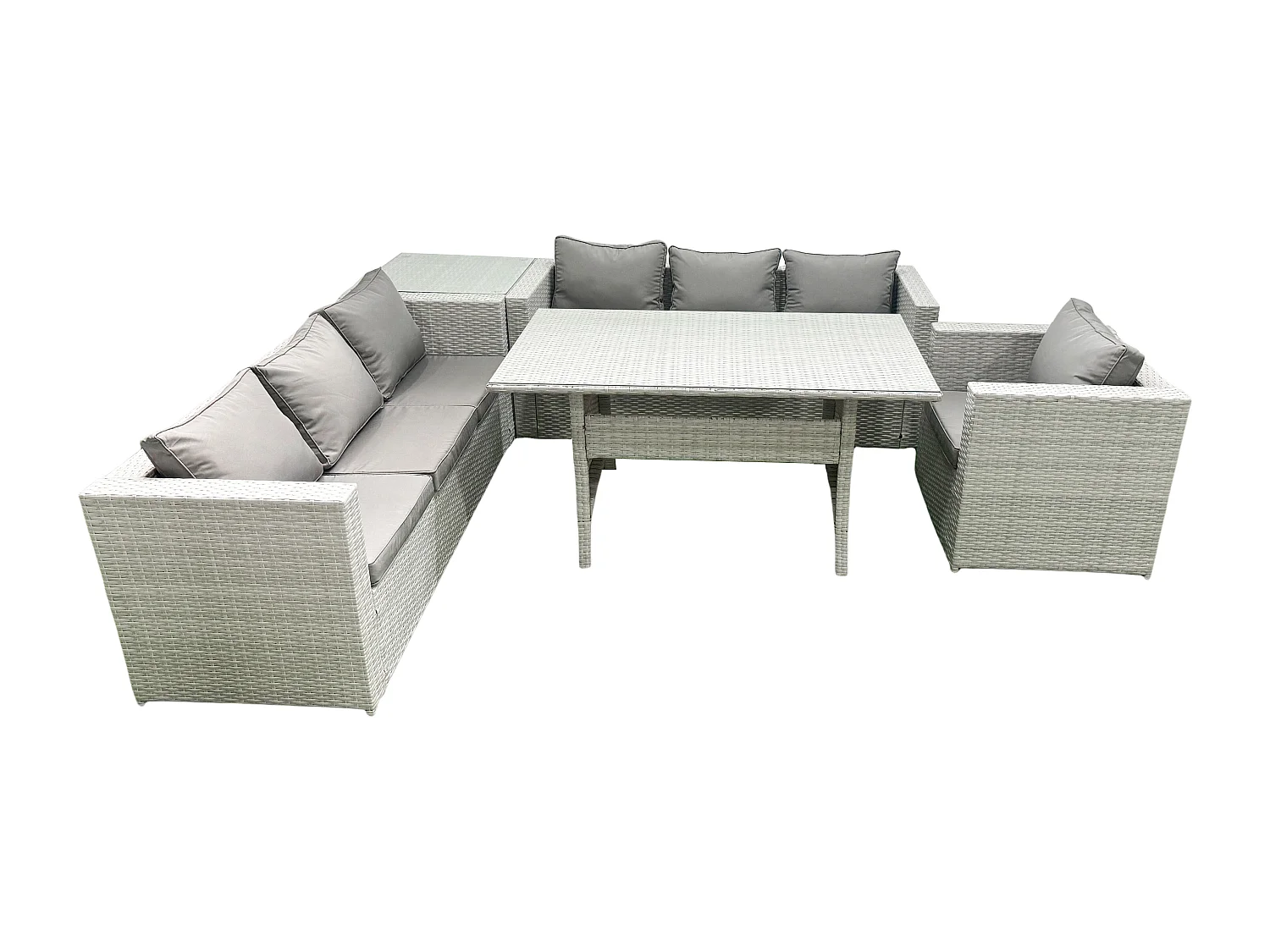 Fimous 5 Pieces Outdoor Rattan Sofa Set with Cushions Patio Garden Furniture Sets with Armchair Dining Table Side Table