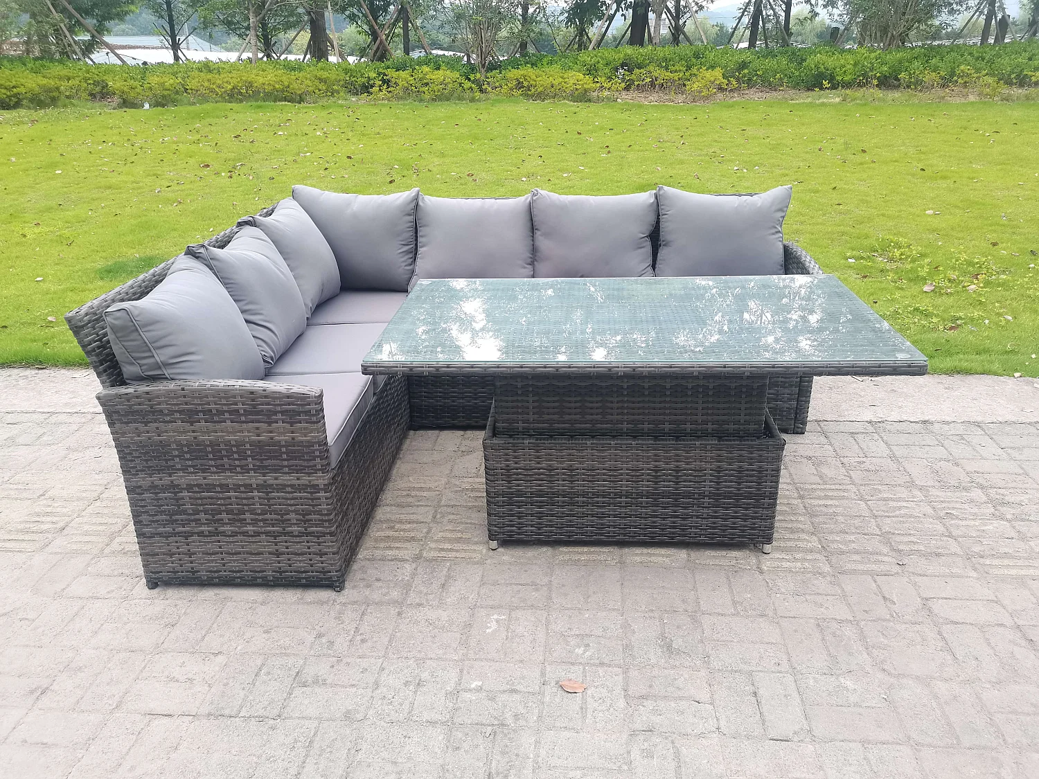 Hoher Rücken Gartenmöbel-Set Höhenverstellbarer Esstisch 6 Sitzer