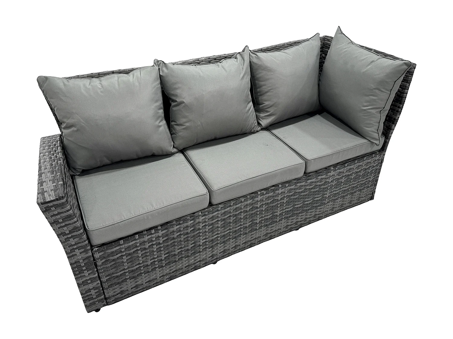 8 Sitzer Hoher Rücken Rattan Gartenmöbel-Set Ecksofa mit Quadratischer Couchtisch Hocker