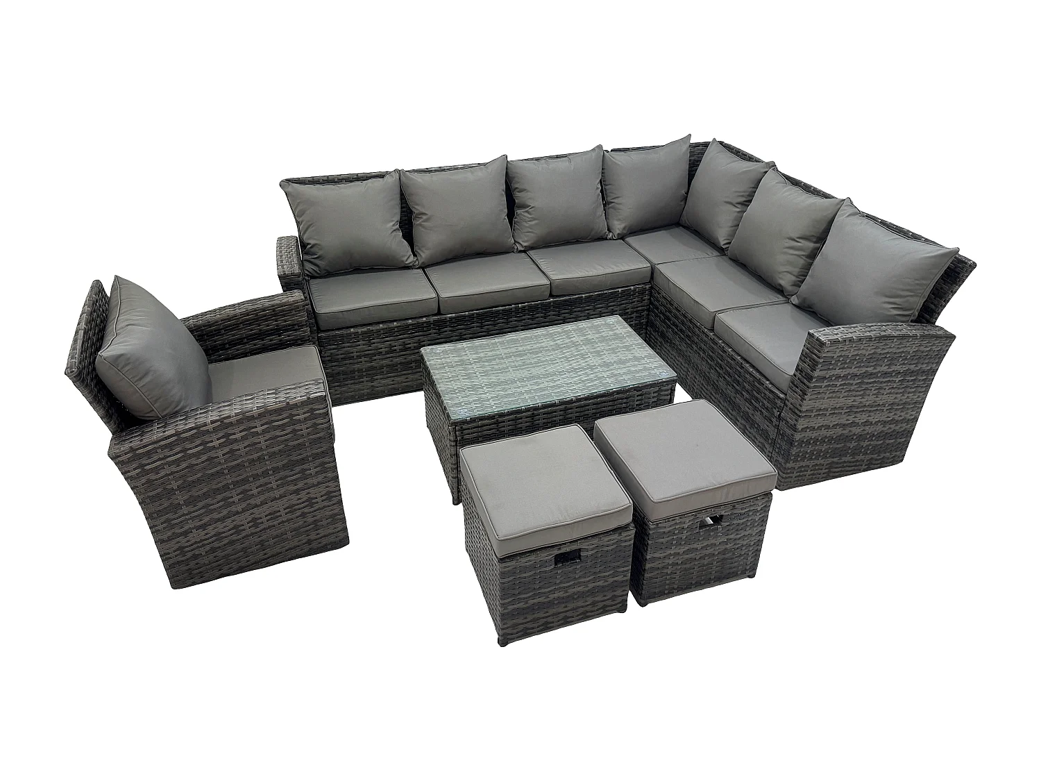 Fimous 9 Seater High Back Rattan Garden Furniture Set Corner Sofa With Oblong Coffee Table Stools With Chair