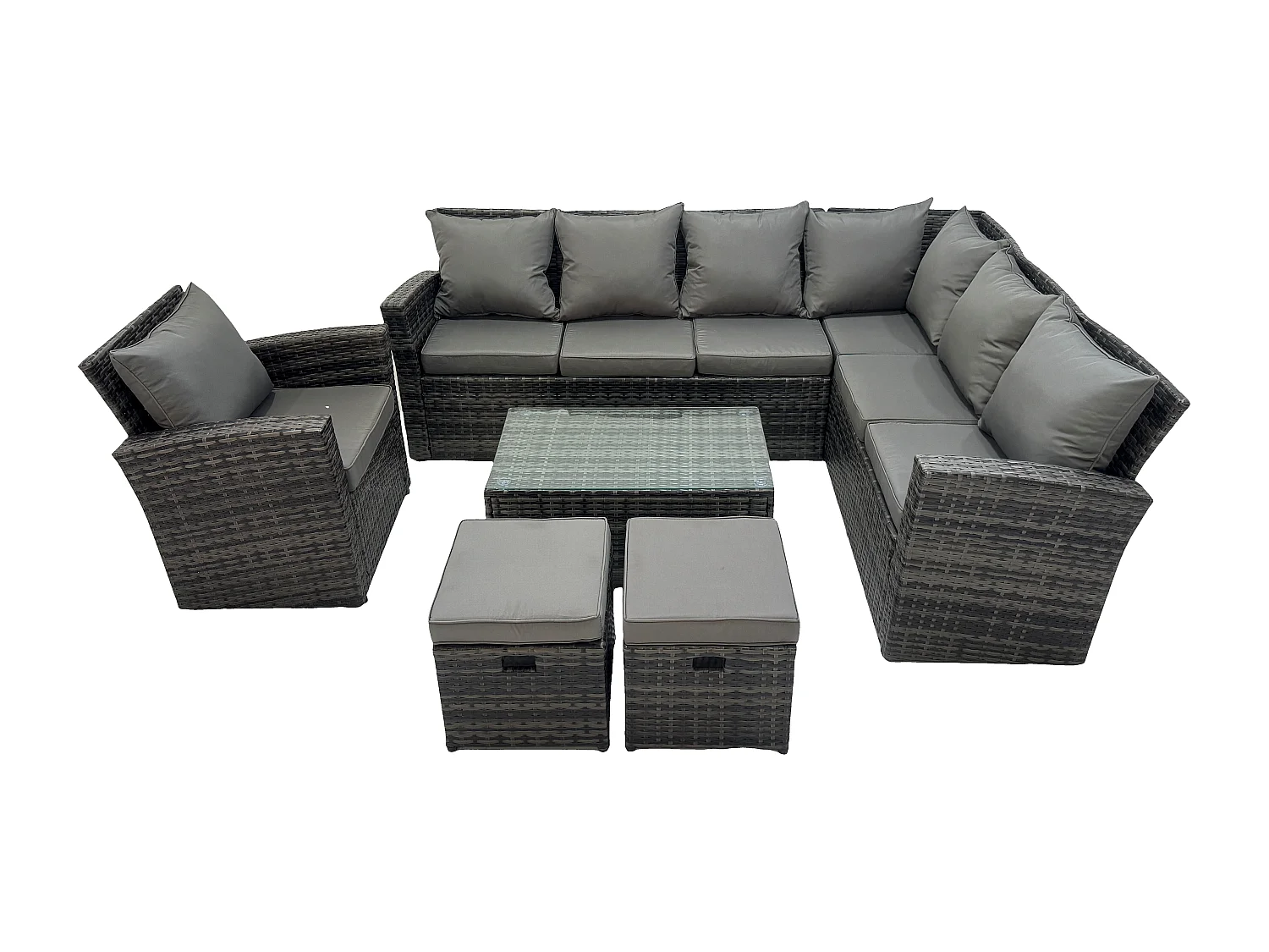 Fimous 9 Seater High Back Rattan Garden Furniture Set Corner Sofa With Oblong Coffee Table Stools With Chair