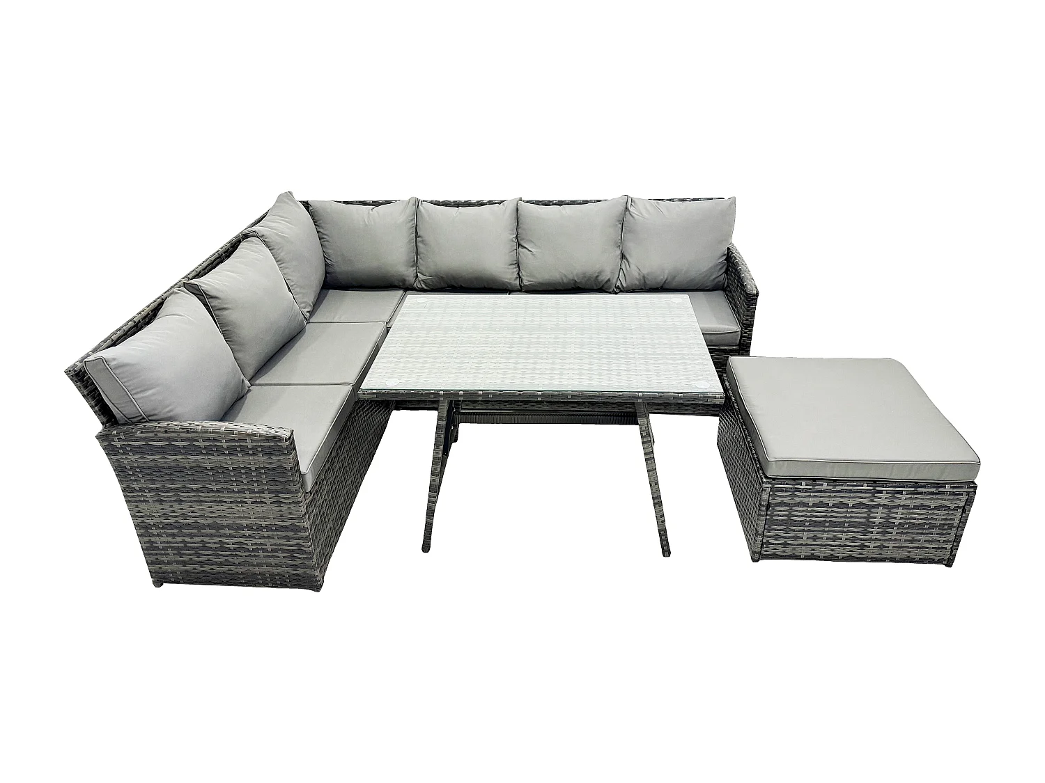 Outdoor Gartenmöbel-Set Ecksofa Set mit Länglicher Esstisch Großer Fußhocker Dunkelgrau gemischt