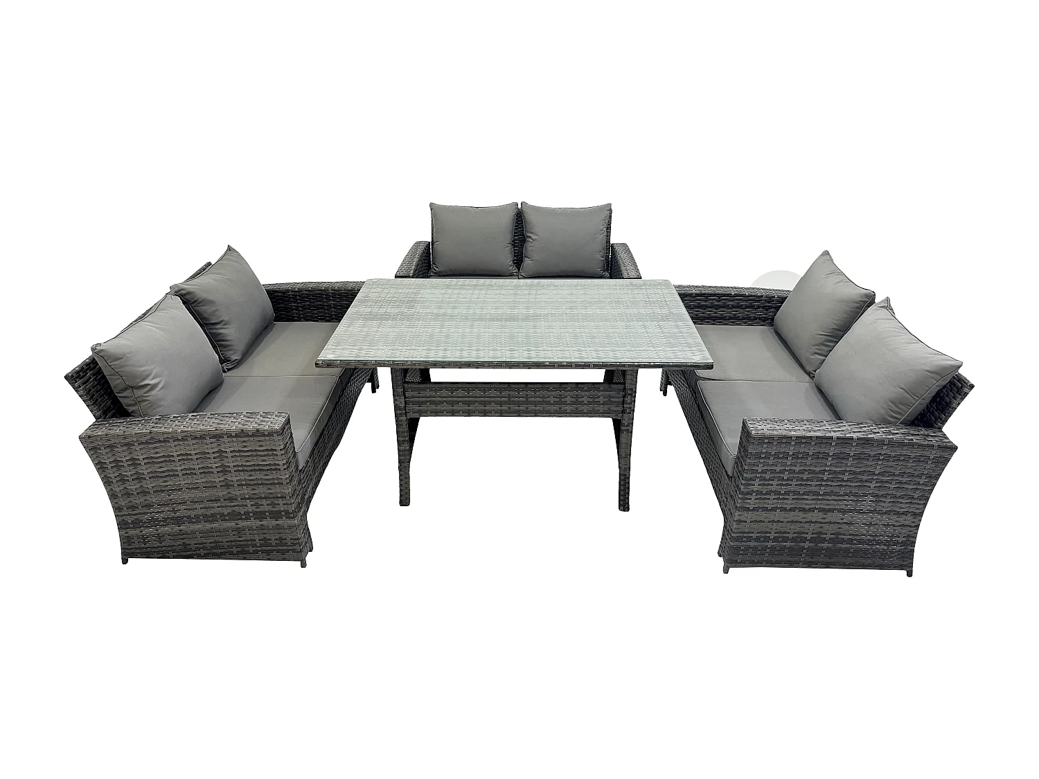 6 Sitzer Polyrattan Gartenmöbel Set Terrassen Set mit Esstisch Doppelsitzsofa
