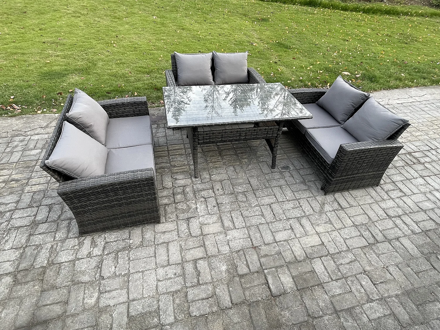 6 Sitzer Polyrattan Gartenmöbel Set Terrassen Set mit Esstisch Doppelsitzsofa