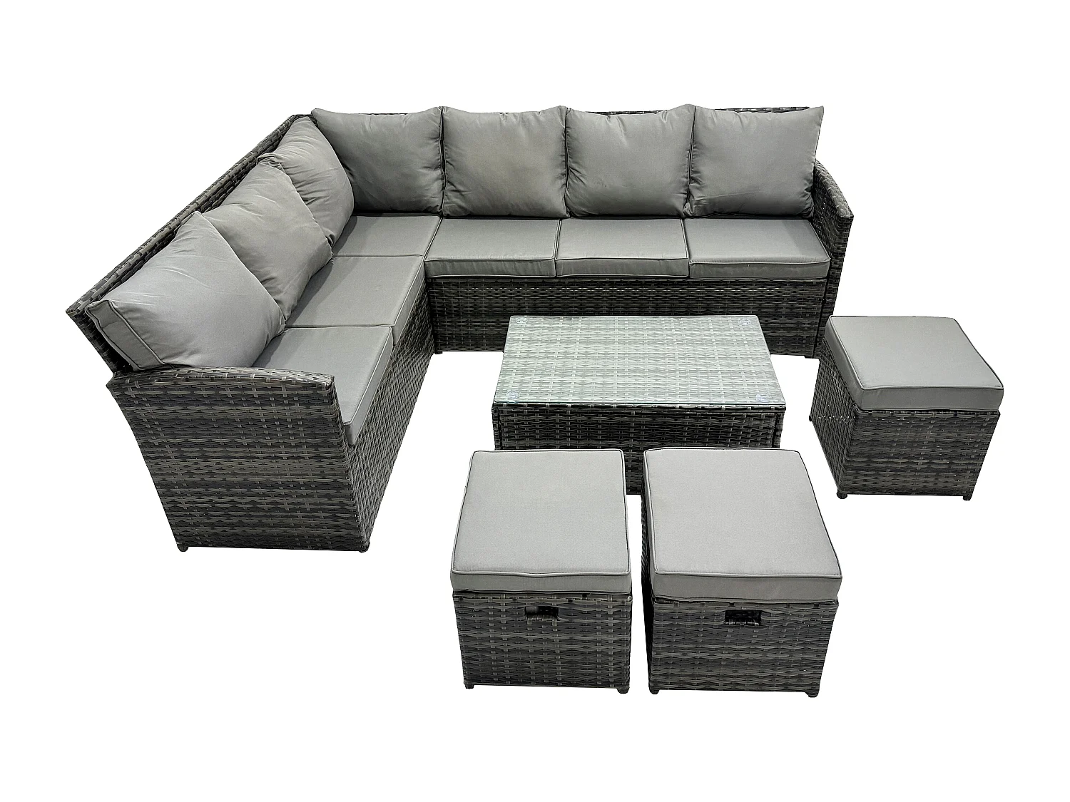 Gartenmöbel-Set aus Rattan mit Rechteckiger Couchtisch 3 Kleine Hockern Dunkelgrau gemischt