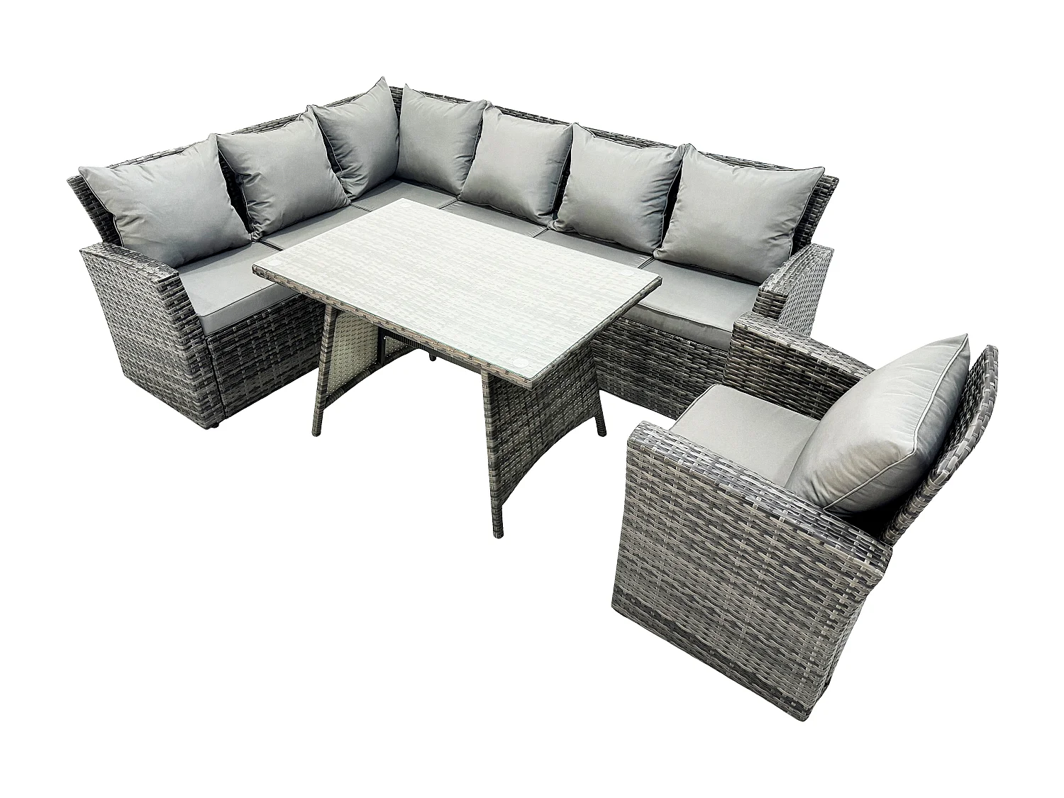 Fimous High Back Outdoor Garden Furniture Set Rattan Corner Sofa Dining Table Set With Armchair 7 Seater Dark Grey Mixed