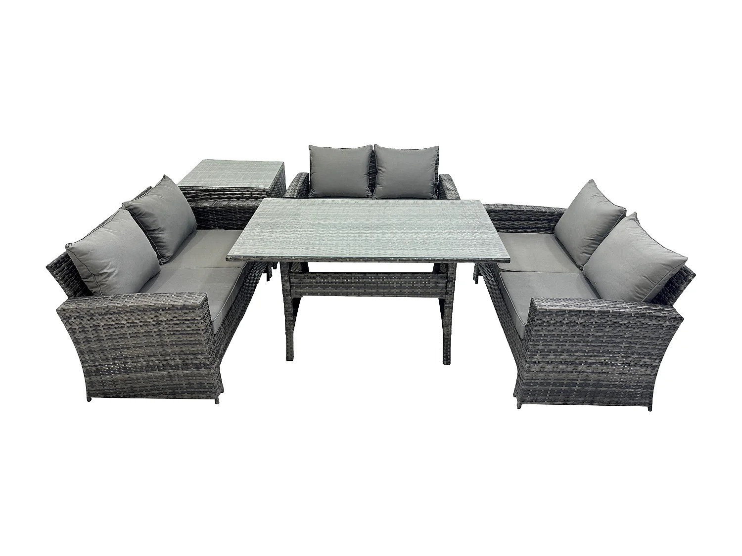 Fimous 6 Seater Rattan Wicker Garden Furniture Patio Conservatory Sofa Set Indoor Outdoor with Dining Table Double Seat Sofa Side Table