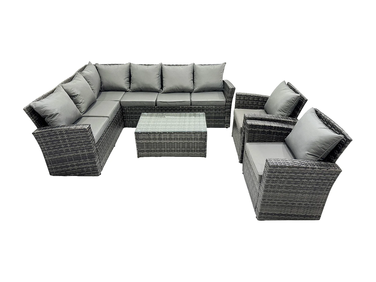 Fimous 8 Seater High Back Outdoor Garden Furniture Set Rattan Corner Sofa Set With Rectangular Coffee Table 2 Armchairs Dark Grey Mixed
