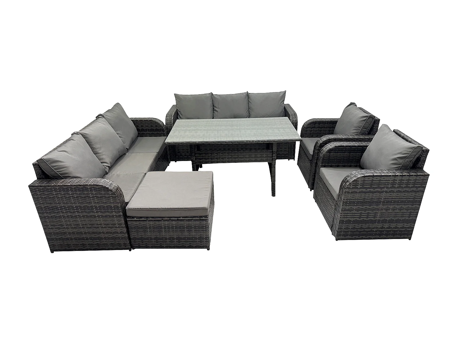 Fimous 6 Piece Rattan Garden Furniture Set with Patio Sofa Rectangular Dining Table Big Footstool Indoor Conservatory Patio Set