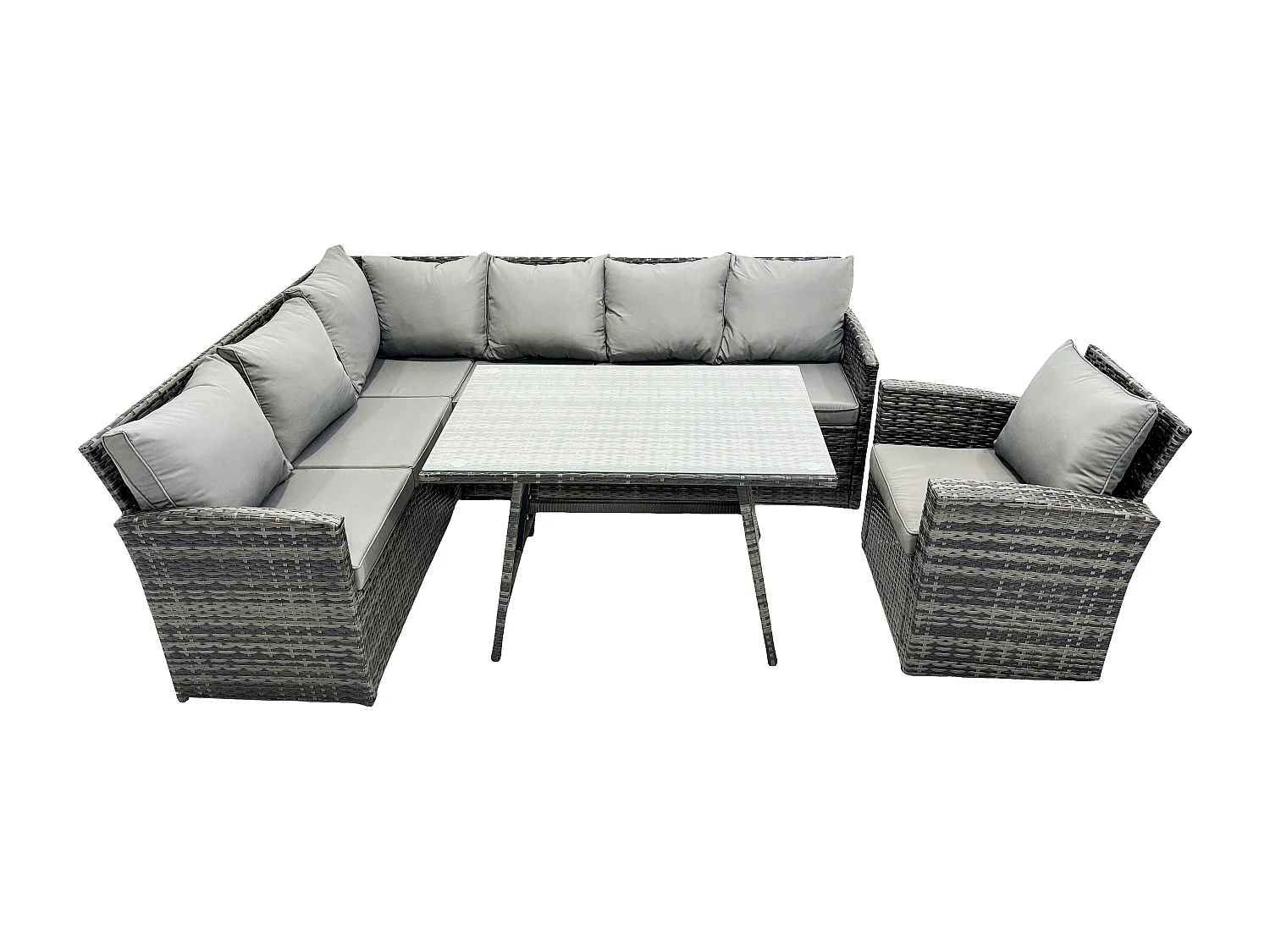 Outdoor Gartenmöbel-Set Ecksofa Set mit Länglicher Esstisch Sesseln 7 Sitzer Dunkelgrau gemischt