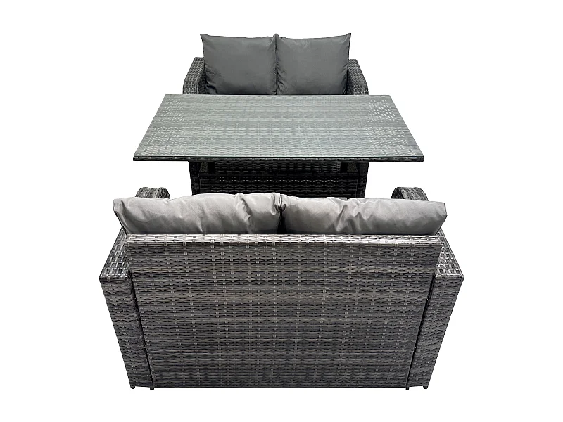 Terrassen Rattan Gartenmöbel-Set mit Langer rechteckiger Esstisch 4 Sitzer Outdoor Loveseat Sofa Set Dunkelgrau gemischt