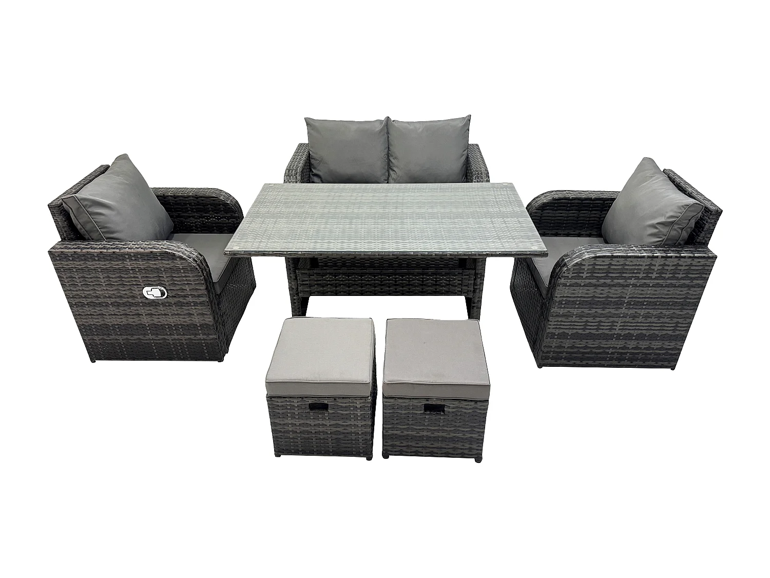 Outdoor Gartenmöbel-Set 6 Teil Grau Terrassenmöbel Set Terrassen 6 Sitzer Set Outdoor Rechteckiger Tisch und Sesseln
