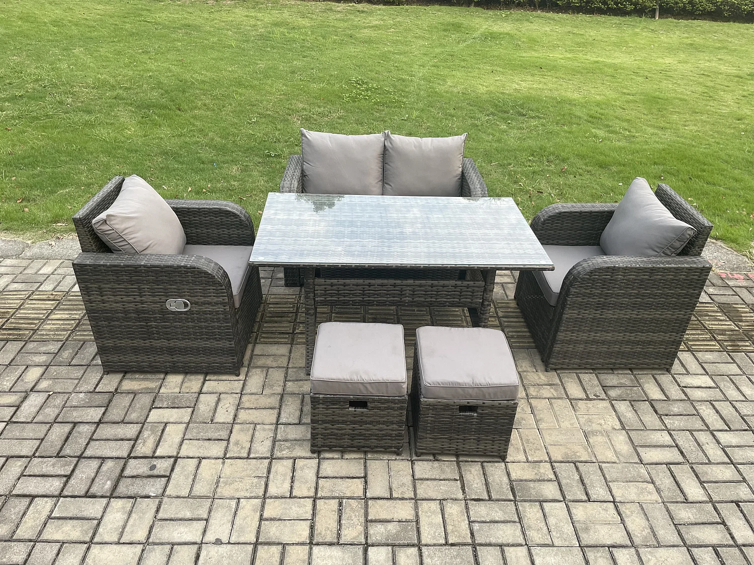 Outdoor Gartenmöbel-Set 6 Teil Grau Terrassenmöbel Set Terrassen 6 Sitzer Set Outdoor Rechteckiger Tisch und Sesseln