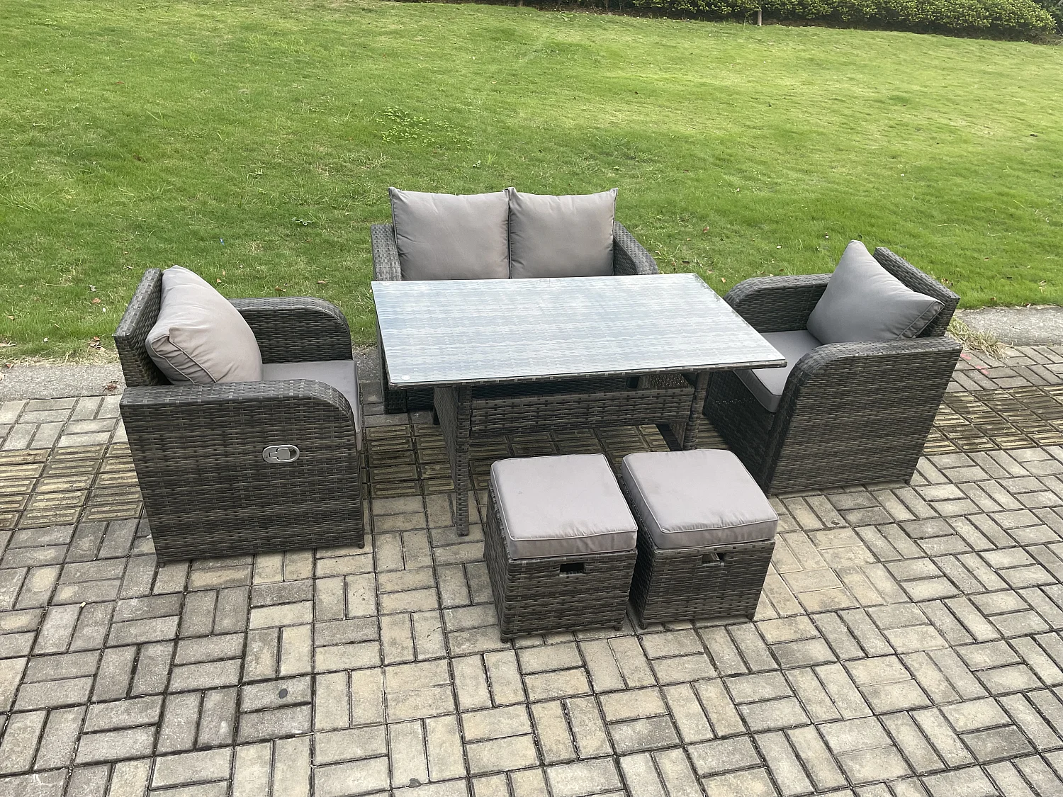 Outdoor Gartenmöbel-Set 6 Teil Grau Terrassenmöbel Set Terrassen 6 Sitzer Set Outdoor Rechteckiger Tisch und Sesseln