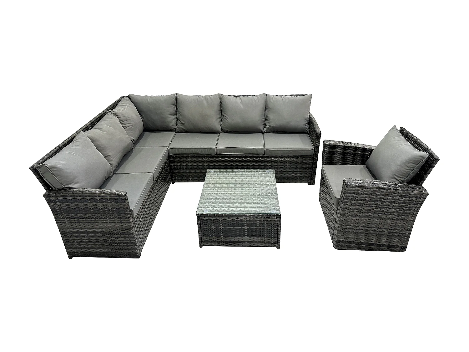7 Sitzer Rattan Gartenmöbel Set Ecksofa Set aus Polyrattan mit Quadratischer Couchtisch Sesselns Dunkelgrau gemischt