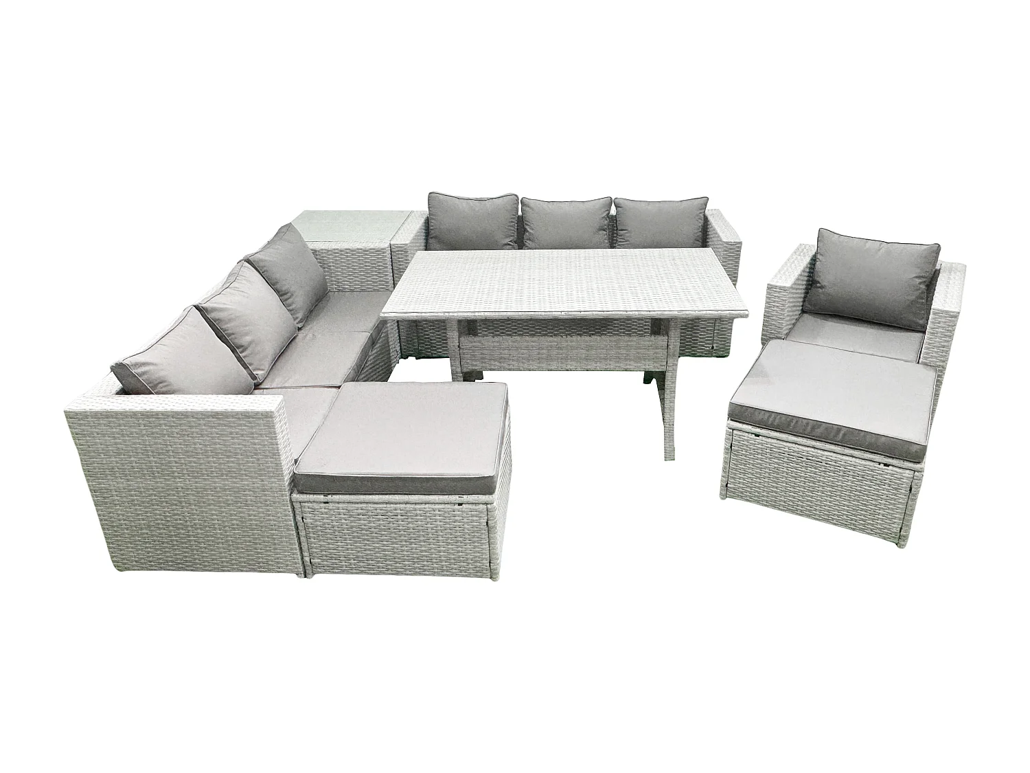 Fimous 8 Pieces Outdoor Rattan Sofa Set with Cushions Patio Garden Furniture Sets with Armchair Dining Table Side Table 2 Big Footstools