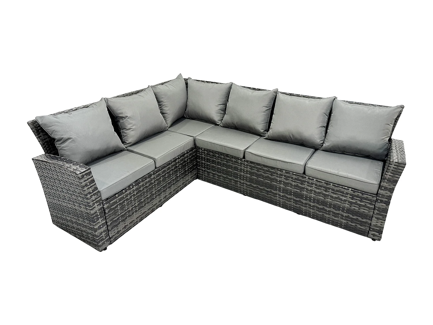 8 Sitzer Hoher Rücken Rattan Gartenmöbel-Set Ecksofa mit Länger Couchtisch Hocker