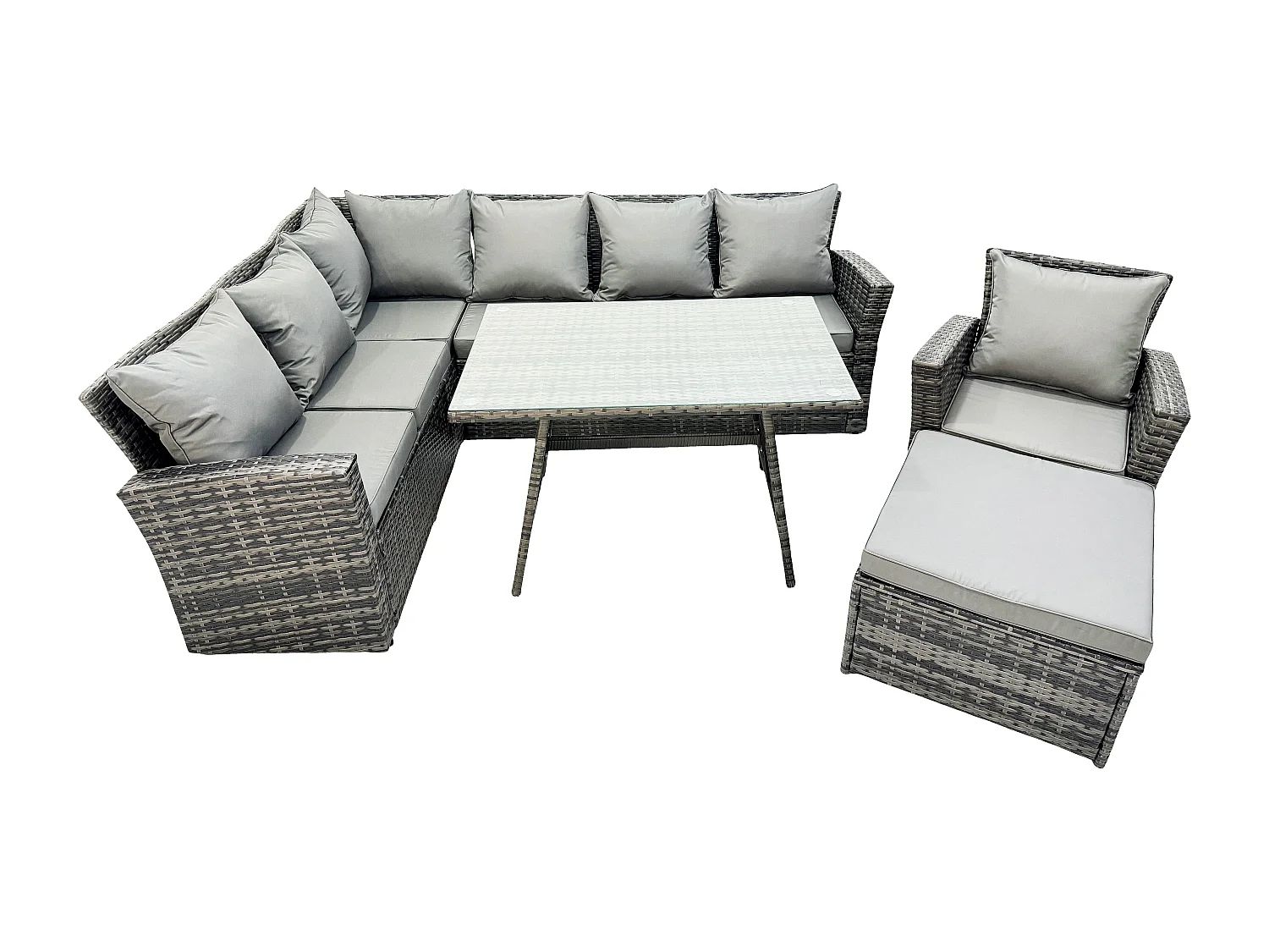 Fimous 8 Seater High Back Rattan Garden Furniture Set Corner Sofa With Oblong Dining Table Footstool With Arm Chair