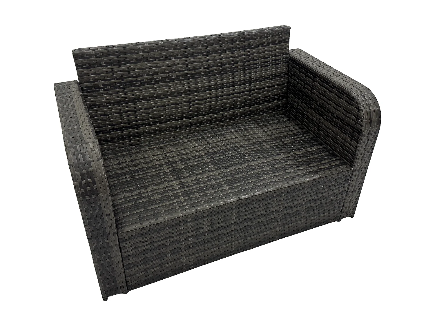 Dunkelgrau Polyrattan Gartenmöbel-Set Liebe Sofa 2 Sitzer Sofa Set Outdoor Rechteckiger Esstisch 4 Sitzer