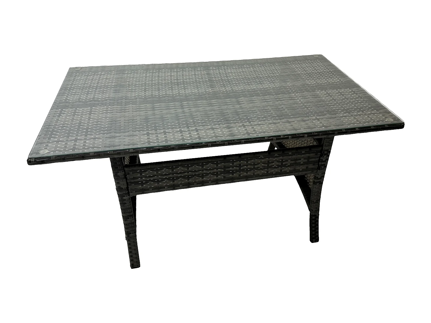 Fimous Dark Grey PE Wicker Rattan Garden Furniture Set Love Sofa 2 Seater Sofa Set Outdoor Rectangular Dining Table 4 Seater