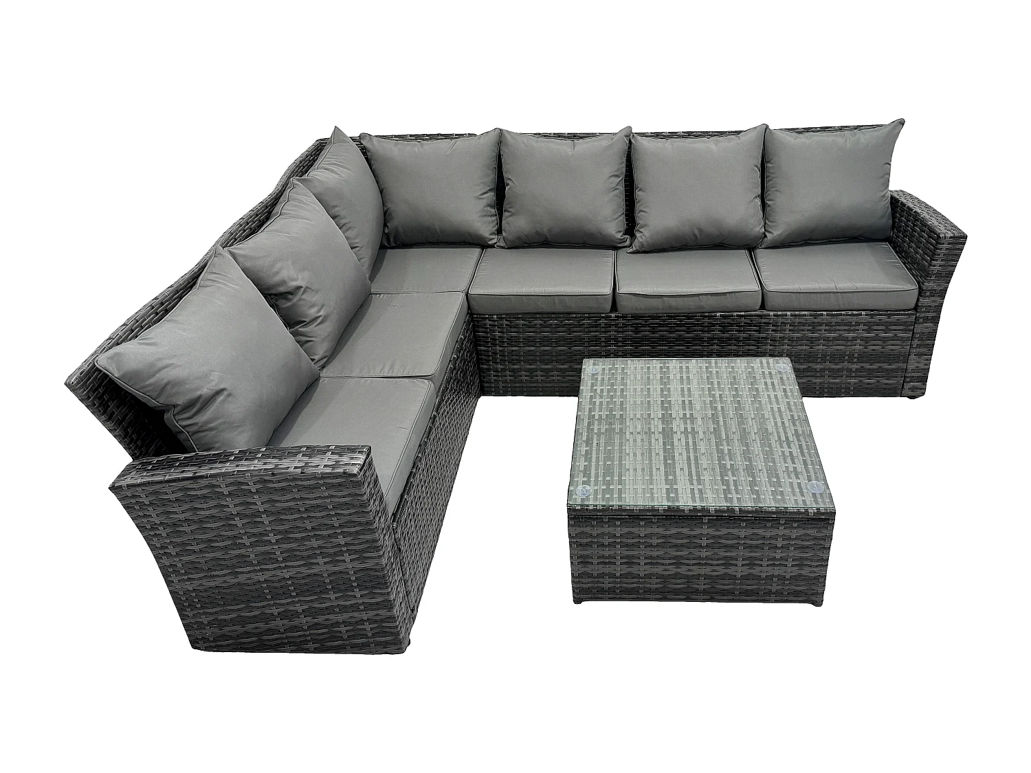 Hoher Rücken Dunkelgrau gemischt Gartengartenmöbel corner rattan sofa set Quadratischer Couchtisch Linke Option